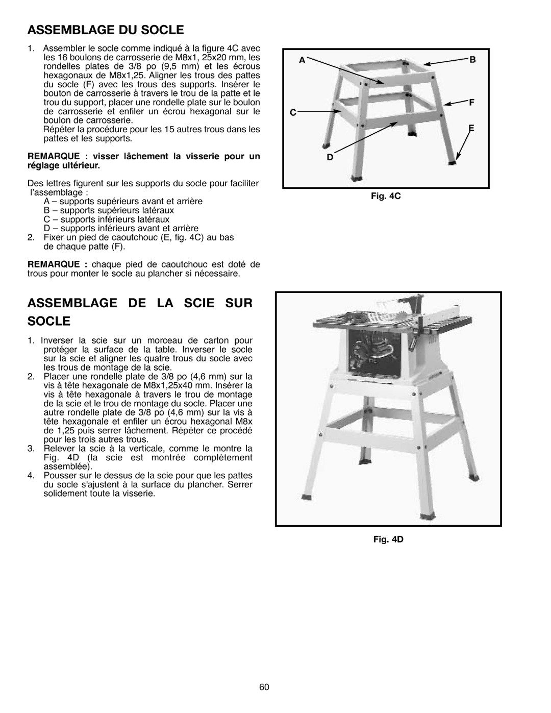 Draytek SM200L instruction manual Assemblage DU Socle, Assemblage DE LA Scie SUR Socle 