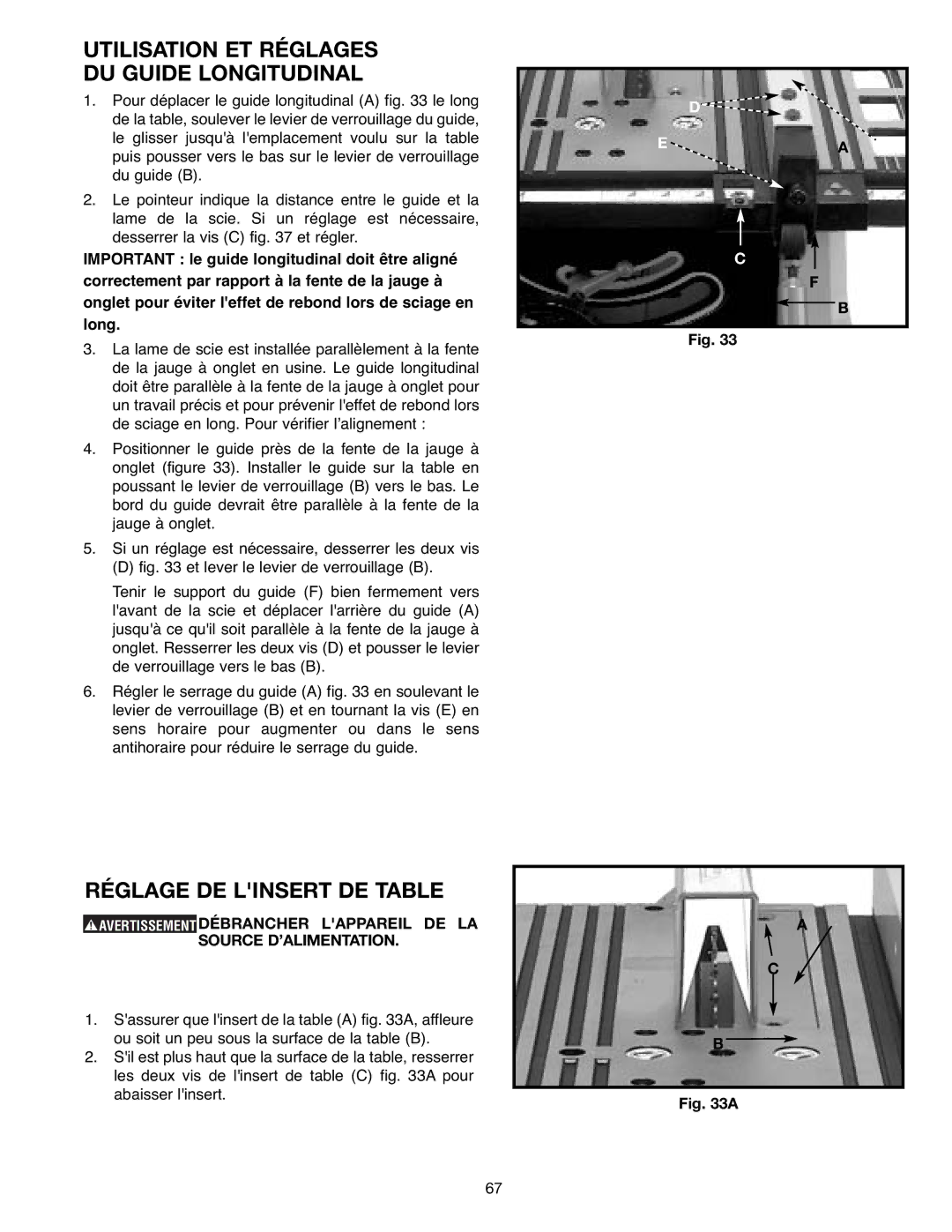 Draytek SM200L instruction manual Utilisation ET Réglages DU Guide Longitudinal, Réglage DE Linsert DE Table 