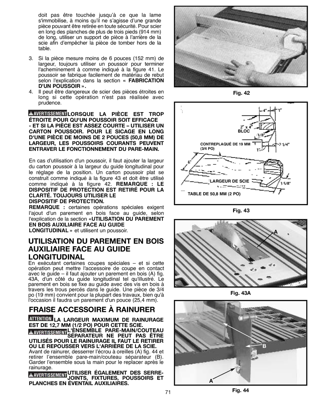 Draytek SM200L instruction manual Fraise Accessoire À Rainurer, DUN Poussoir », EN Bois Auxiliaire Face AU Guide 