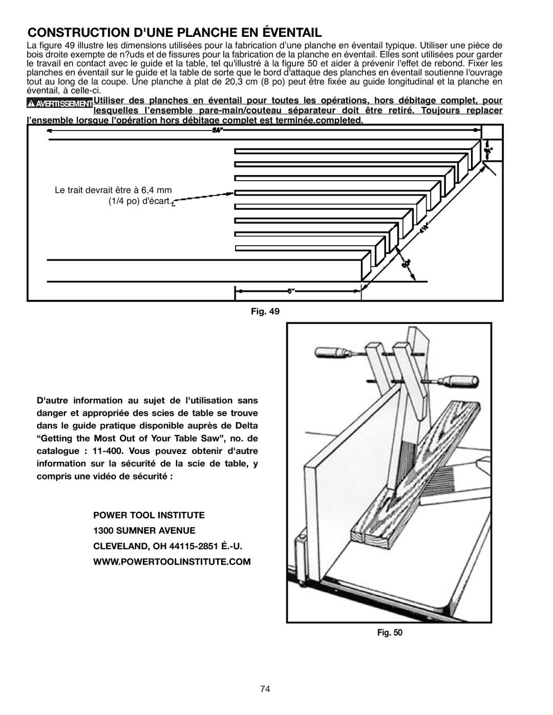 Draytek SM200L instruction manual Construction Dune Planche EN Éventail, Power Tool Institute Sumner Avenue 