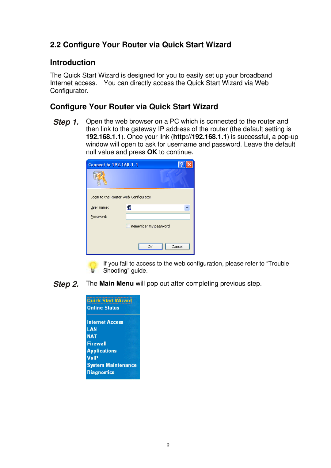 Draytek Vigor2100 manual Configure Your Router via Quick Start Wizard Introduction 