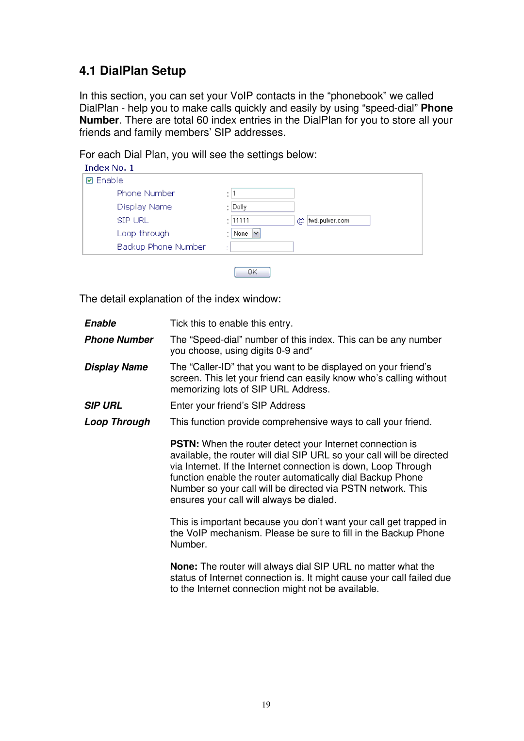 Draytek Vigor2100 manual DialPlan Setup, Display Name 