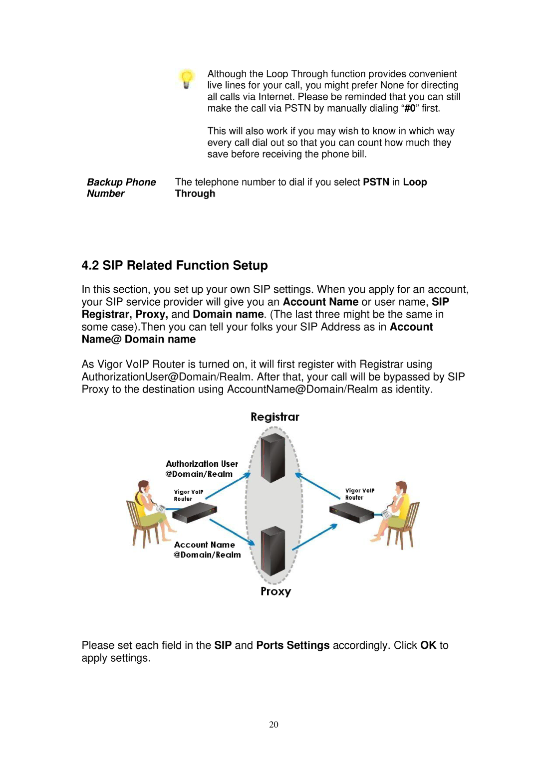 Draytek Vigor2100 manual SIP Related Function Setup, Name@ Domain name 