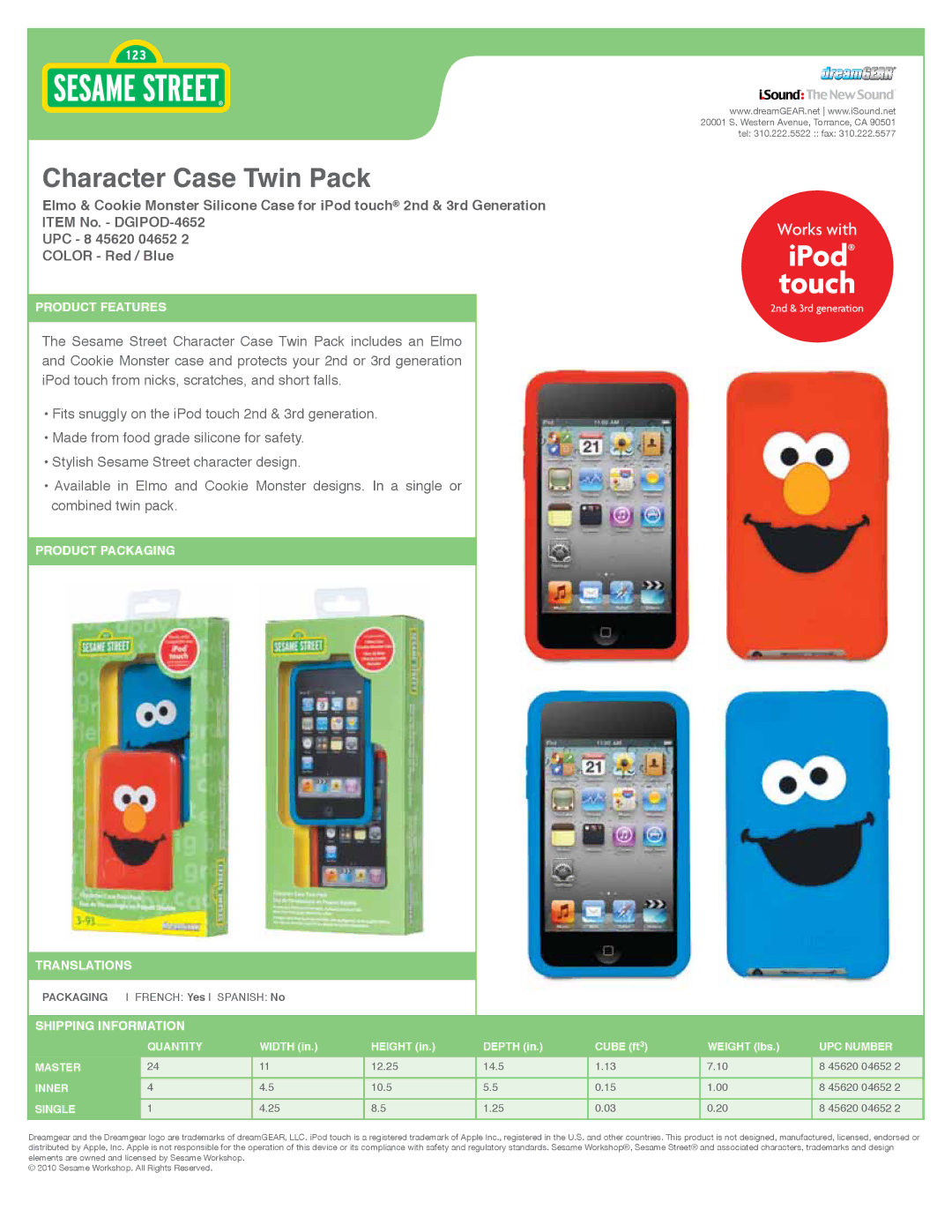 DreamGEAR DGIPOD-4652 manual IPod touch, Character Case Twin Pack 