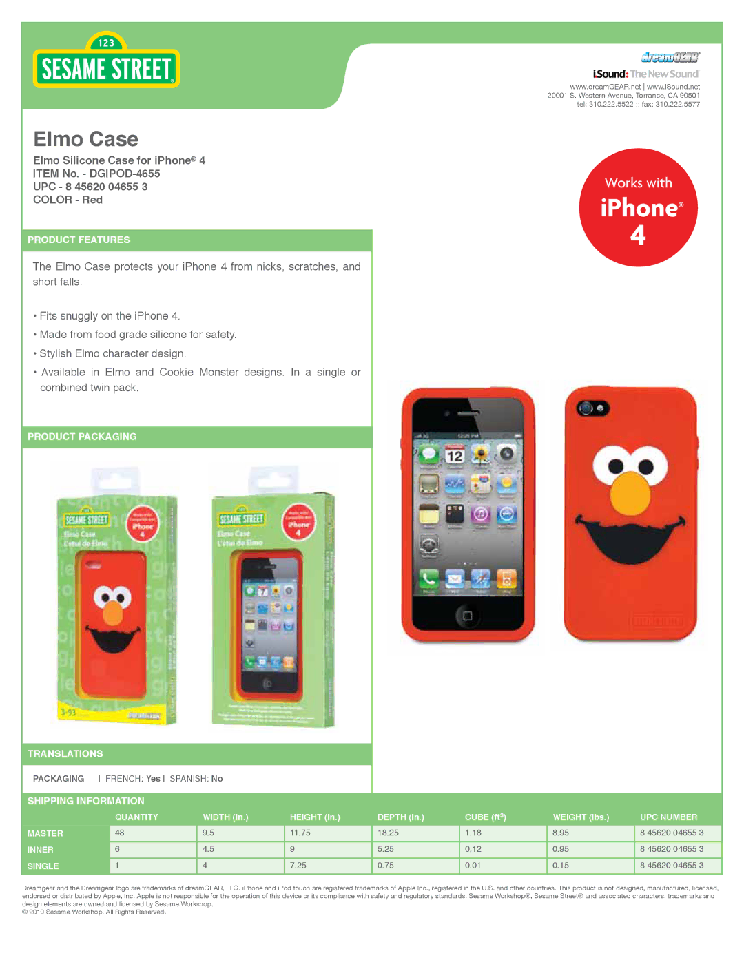 DreamGEAR DGIPOD-4655 manual IPhone, Elmo Case 