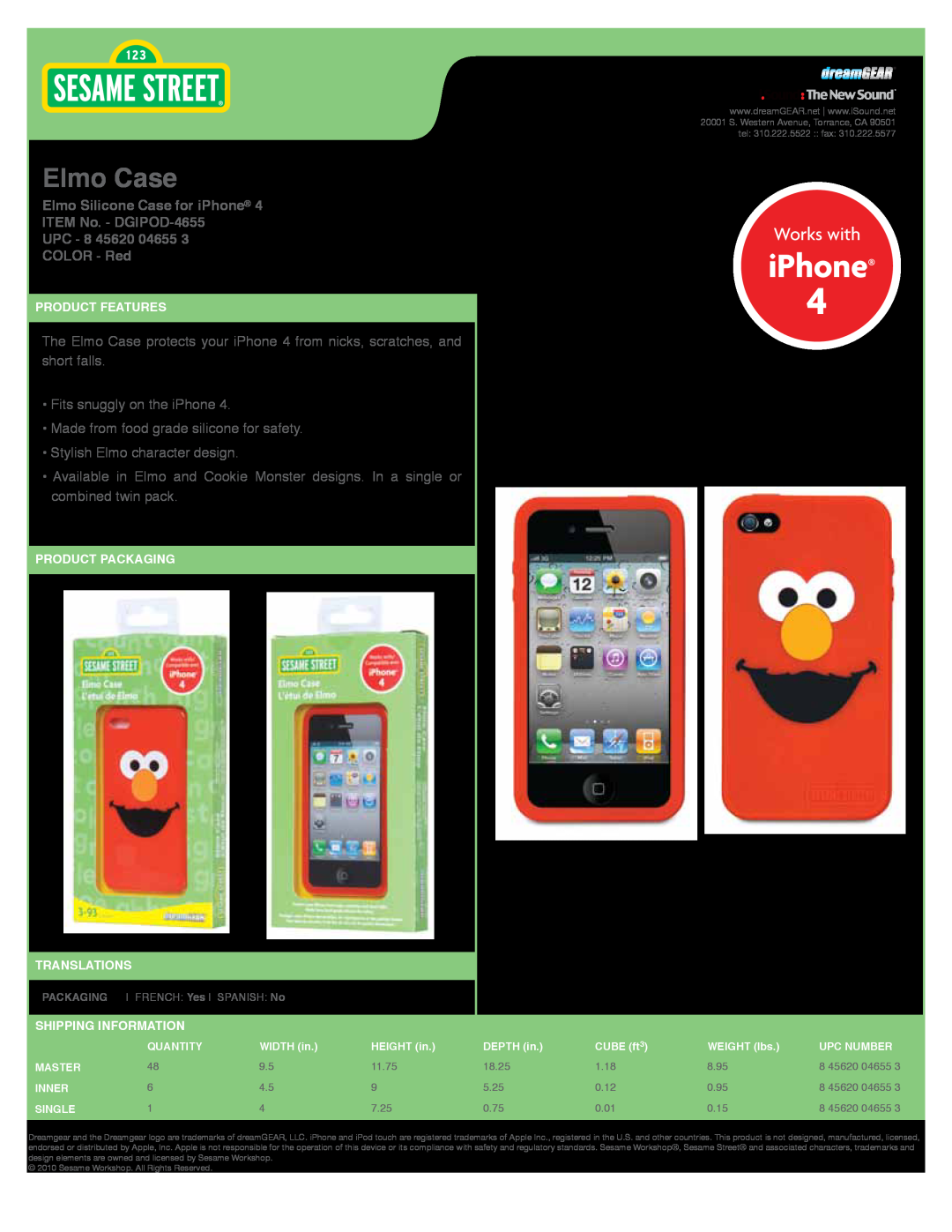 DreamGEAR manual Elmo Case, Works with, Elmo Silicone Case for iPhone ITEM No. - DGIPOD-4655, Product Features 