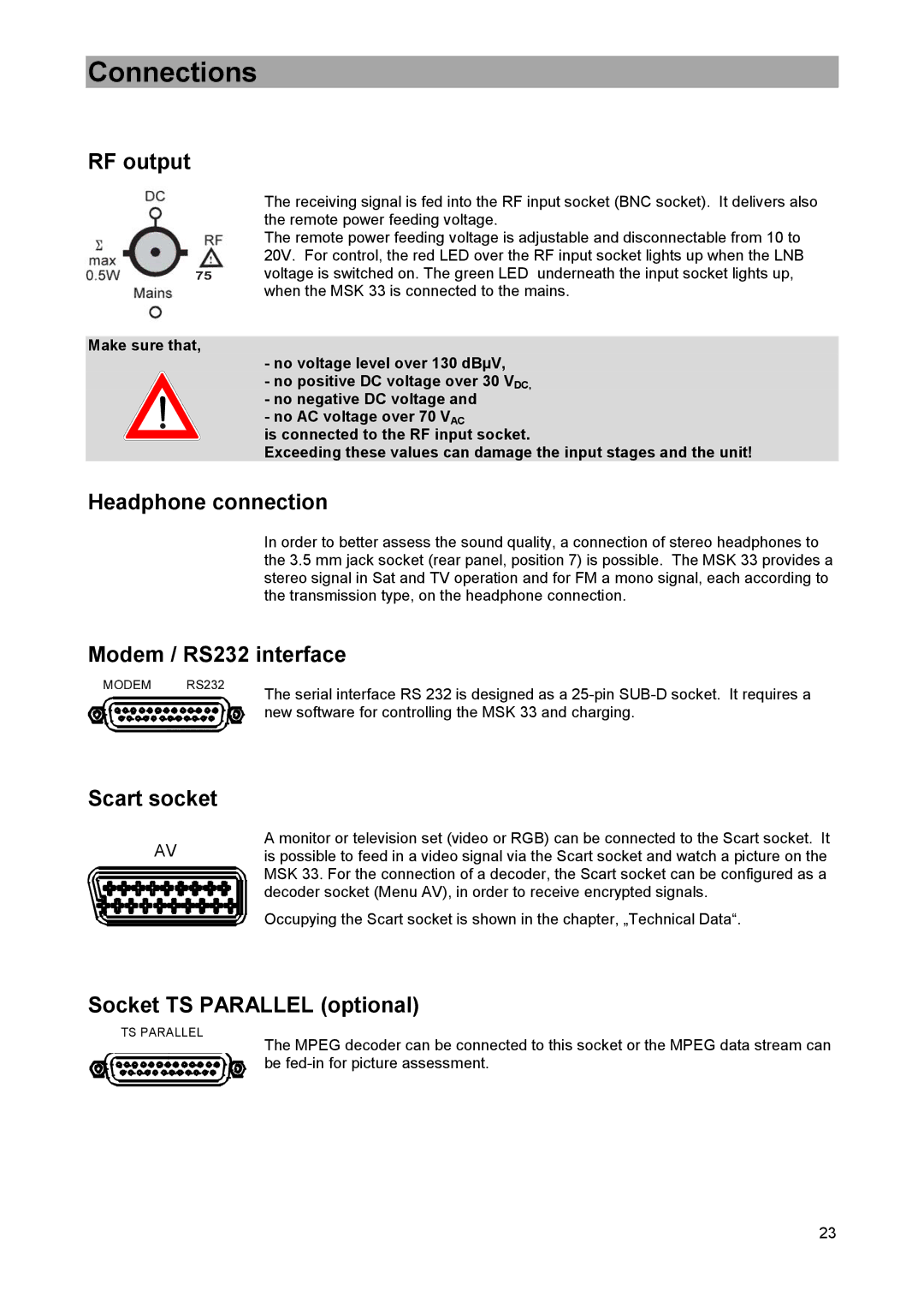 DreamGEAR MSK 33 manual Connections 