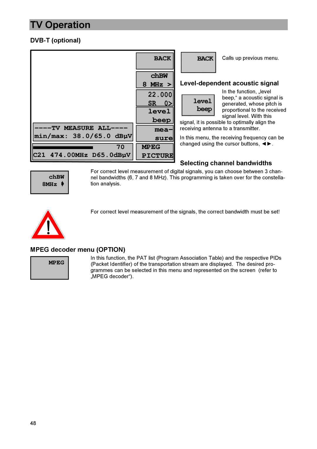 DreamGEAR MSK 33 manual DVB-T optional, Selecting channel bandwidths 