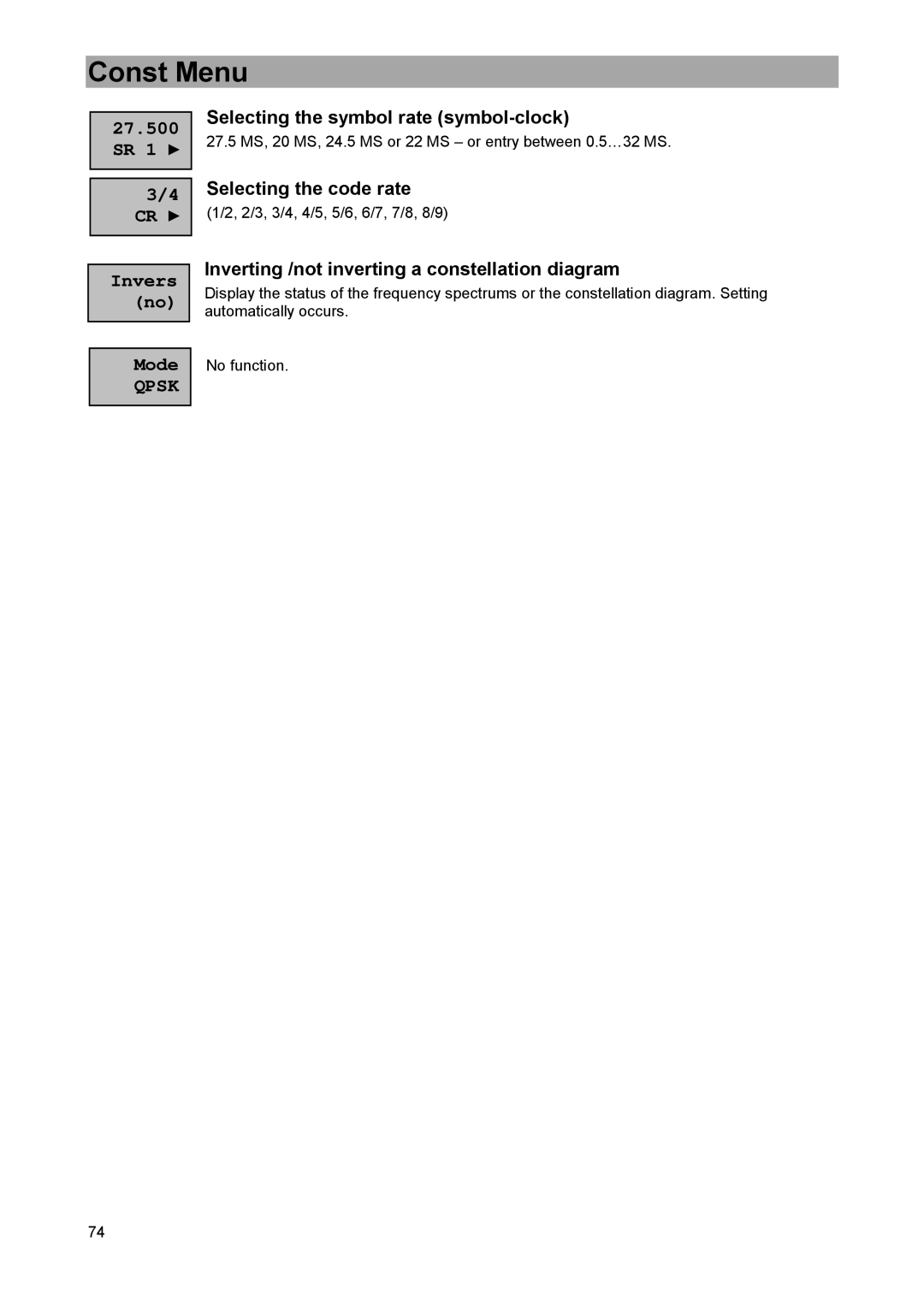 DreamGEAR MSK 33 manual Selecting the symbol rate symbol-clock, Selecting the code rate 