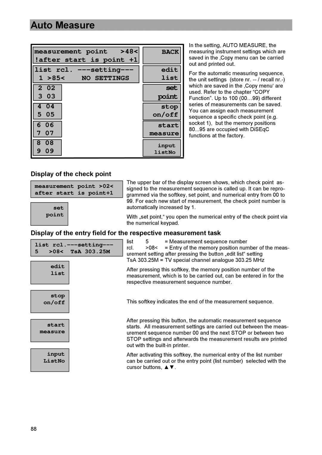 DreamGEAR MSK 33 manual Auto Measure, Display of the check point 