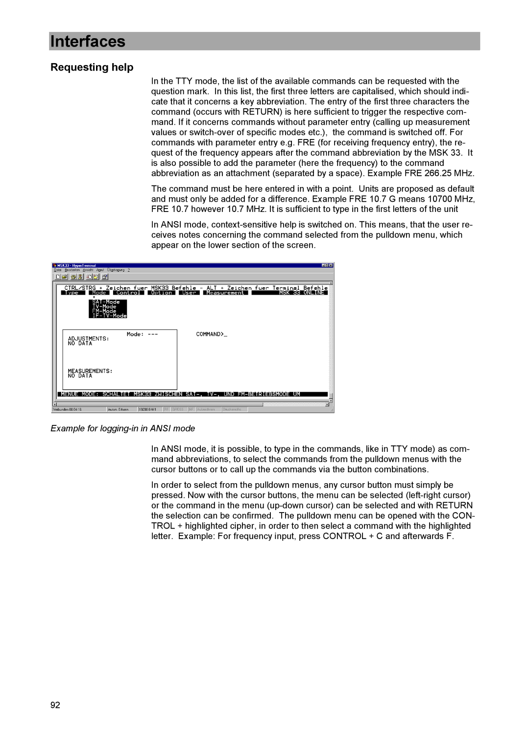 DreamGEAR MSK 33 manual Requesting help, Example for logging-in in Ansi mode 