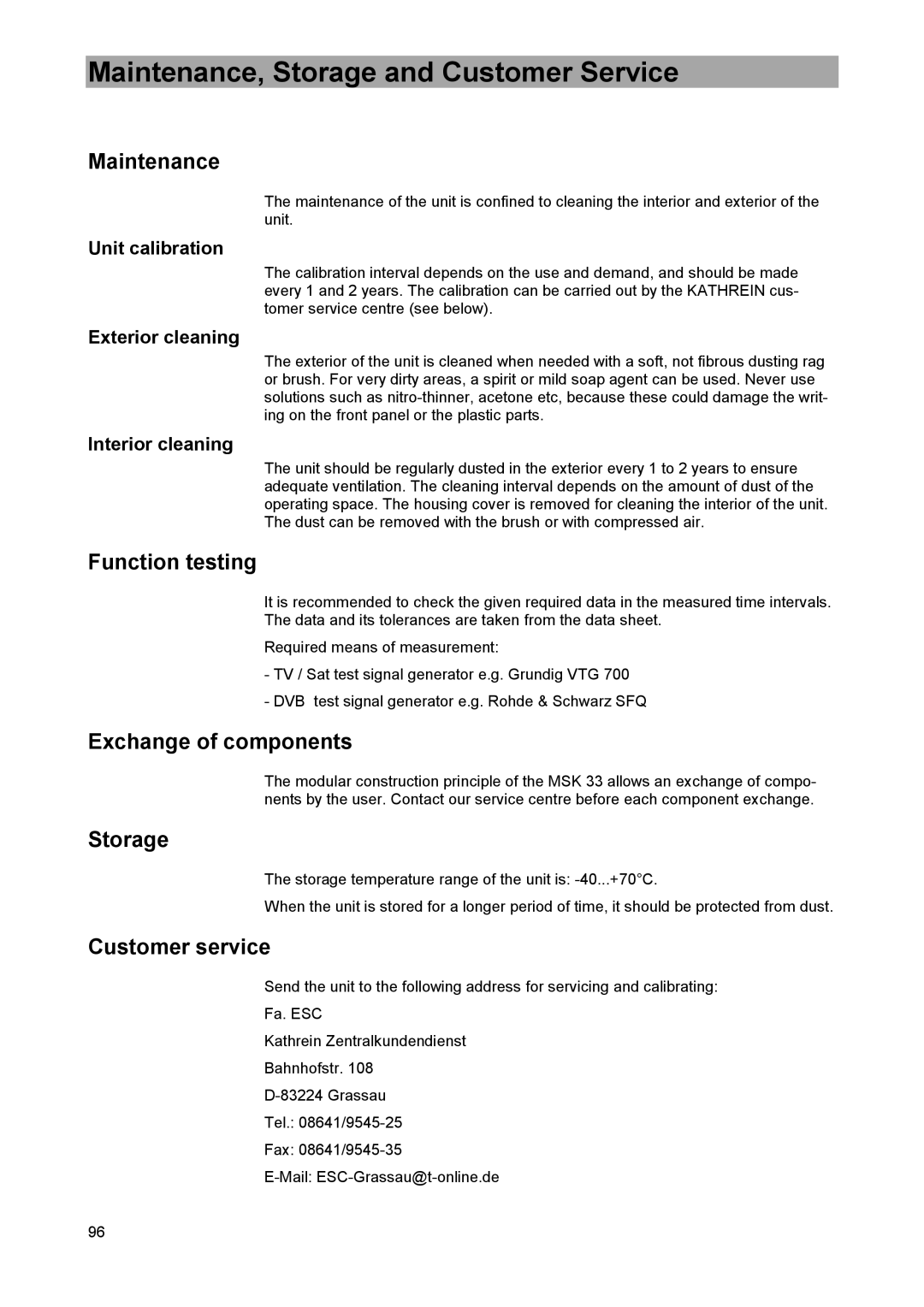 DreamGEAR MSK 33 manual Maintenance, Storage and Customer Service 