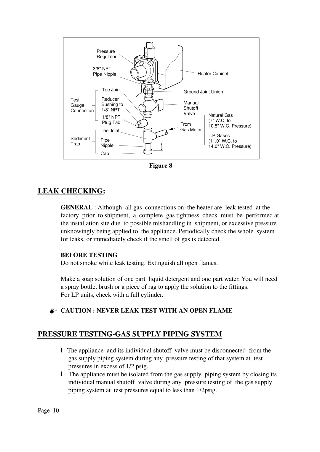 DreamGEAR N185, P186, P314, N313 installation manual Leak Checking, Pressure TESTING-GAS Supply Piping System, Before Testing 