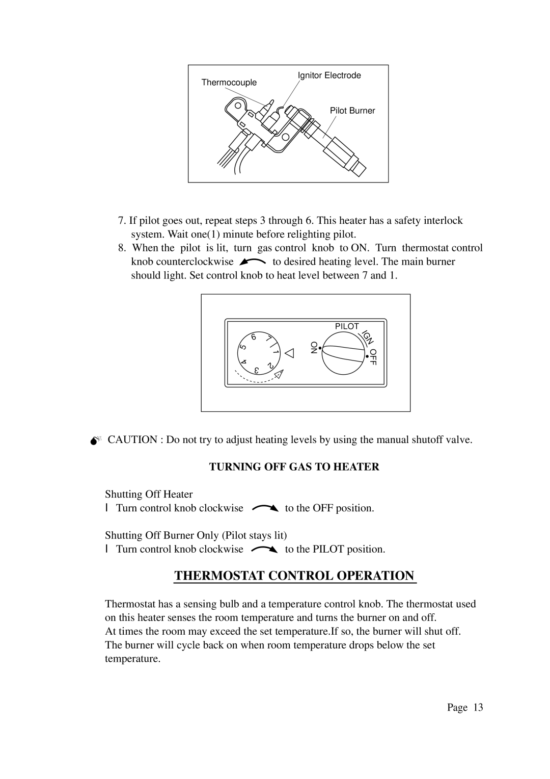 DreamGEAR N313, P186, P314, N185 installation manual Thermostat Control Operation, Turning OFF GAS to Heater 