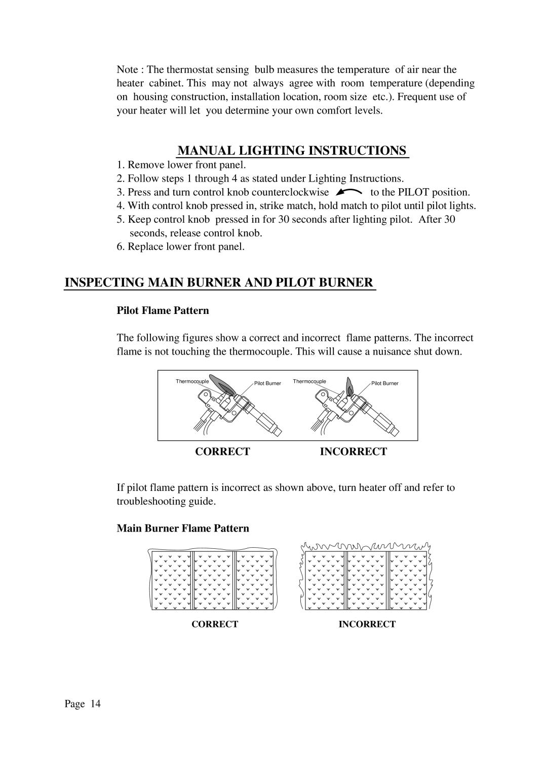 DreamGEAR N185, P186, P314, N313 Manual Lighting Instructions, Inspecting Main Burner and Pilot Burner, Pilot Flame Pattern 