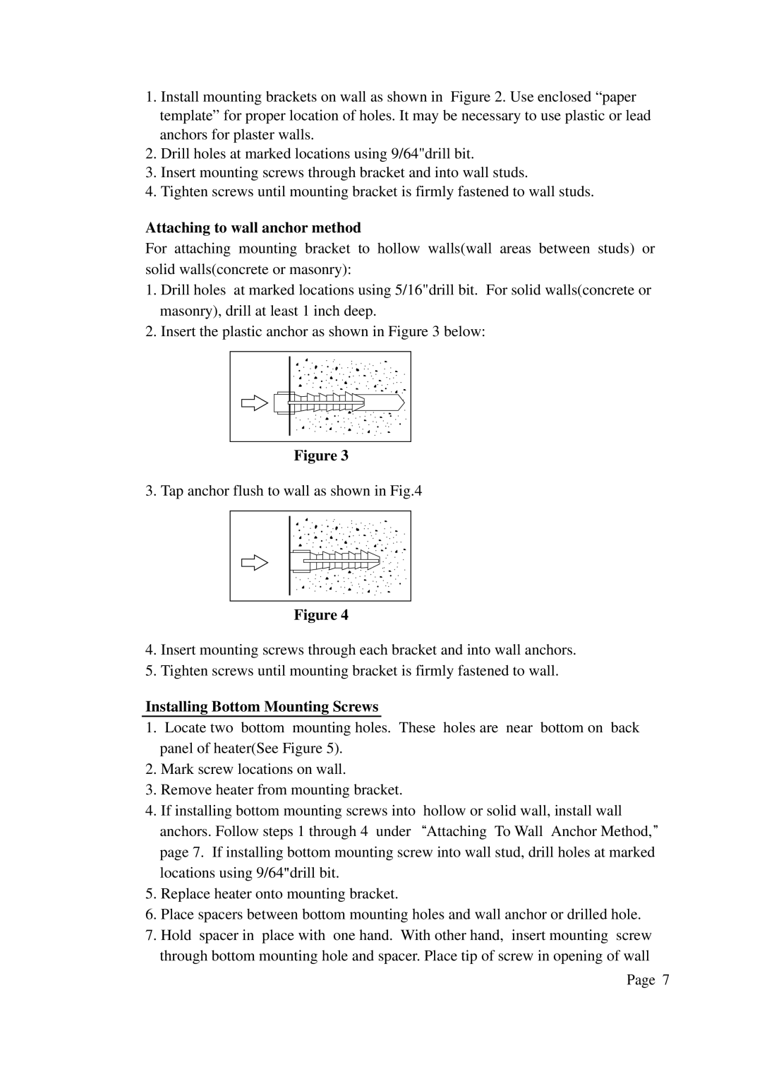 DreamGEAR P186, P314, N313, N185 installation manual Attaching to wall anchor method, Installing Bottom Mounting Screws 