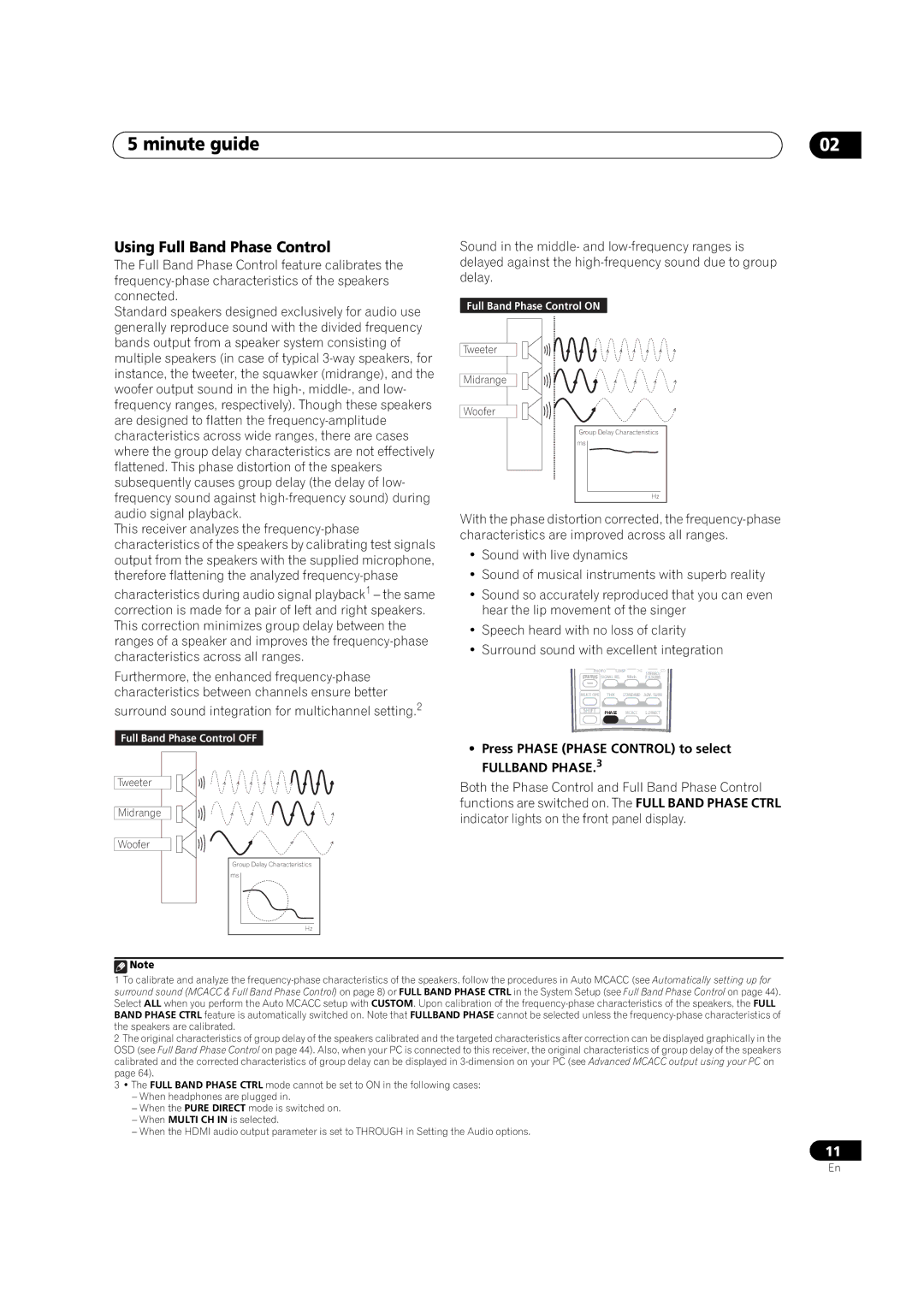 DreamGEAR VSX-92TXH, VSX-94TXH Using Full Band Phase Control, Press Phase Phase Control to select, Fullband PHASE.3 