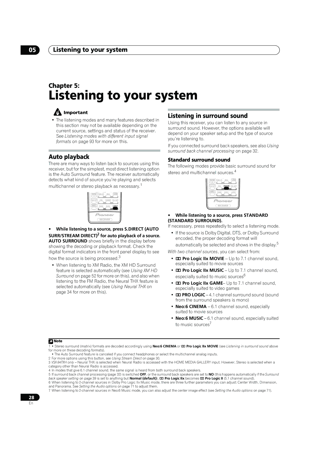 DreamGEAR VSX-94TXH, VSX-92TXH Listening to your system Chapter, Listening in surround sound, Auto playback 