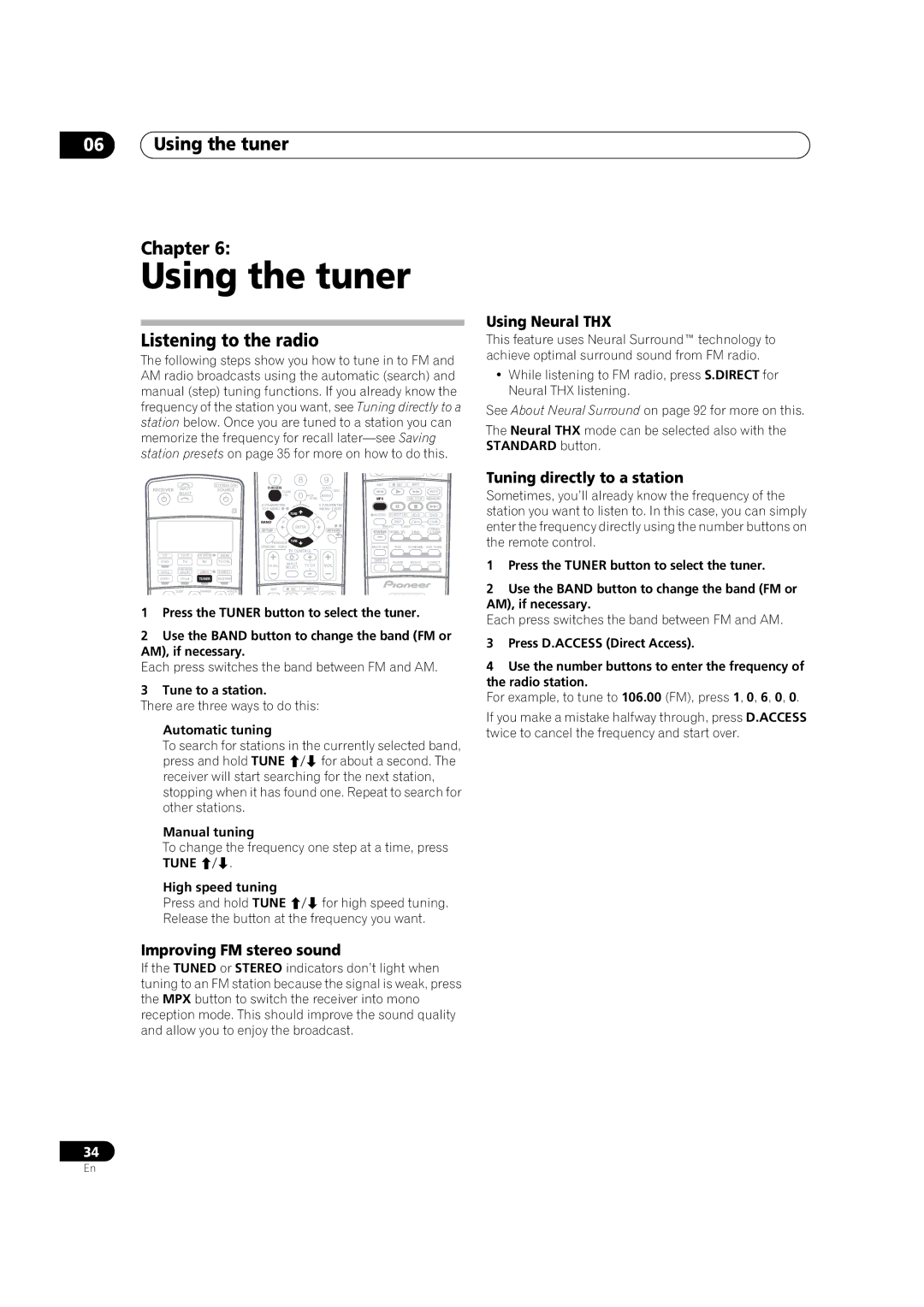 DreamGEAR VSX-94TXH, VSX-92TXH operating instructions Using the tuner Chapter, Listening to the radio 