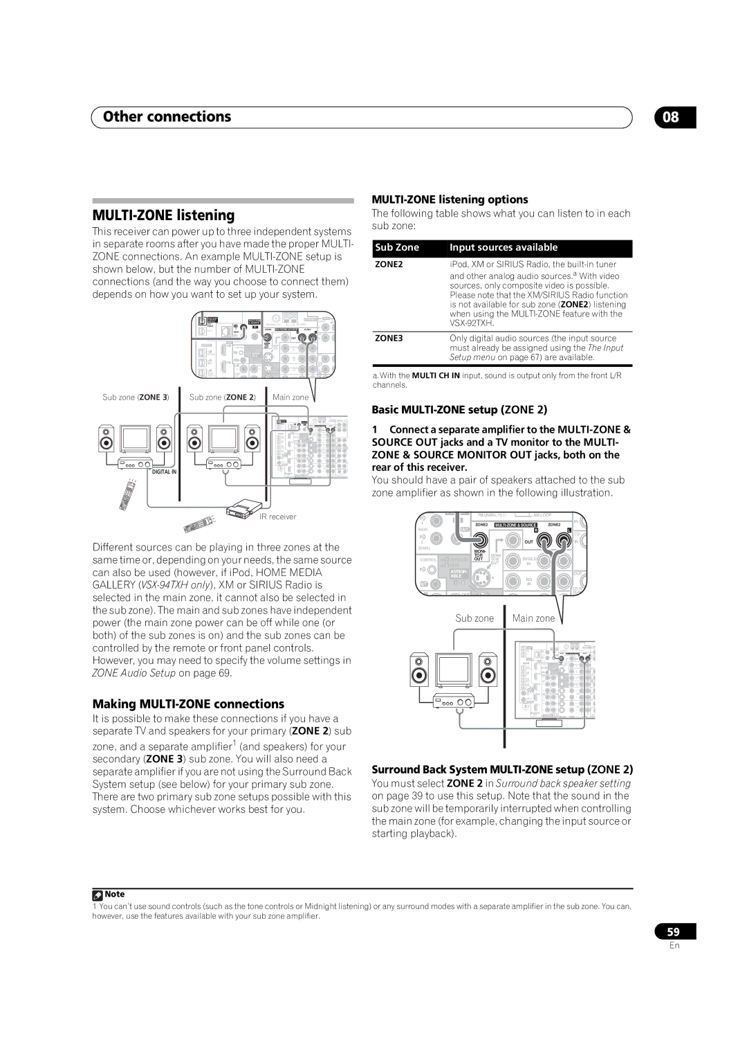 DreamGEAR VSX-92TXH Making MULTI-ZONE connections, Basic MULTI-ZONE setup Zone, Surround Back System MULTI-ZONE setup Zone 