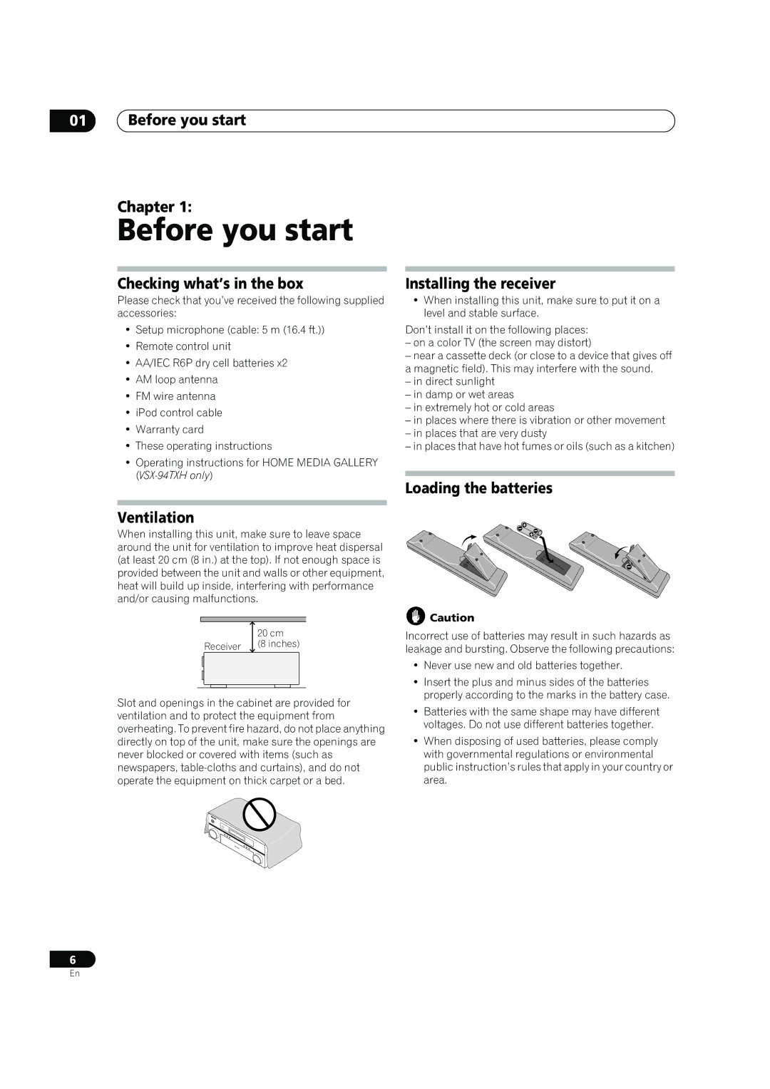 DreamGEAR VSX-94TXH, VSX-92TXH operating instructions Before you start 