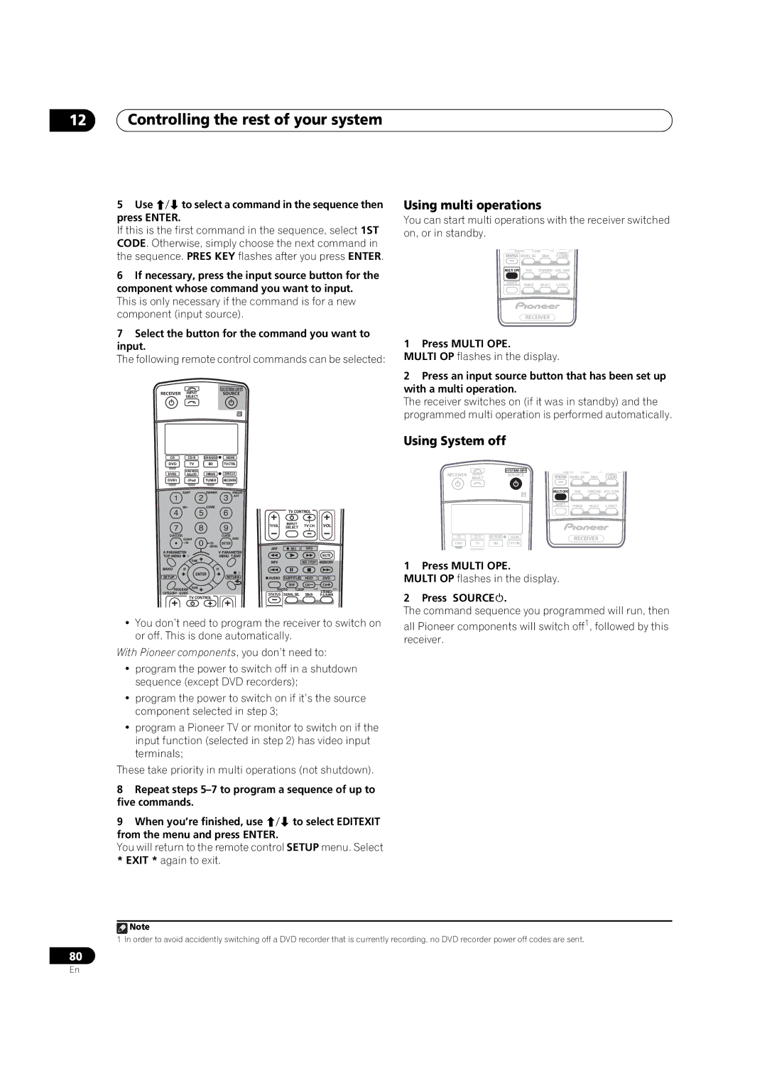 DreamGEAR VSX-94TXH Using multi operations, Using System off, Select the button for the command you want to input 