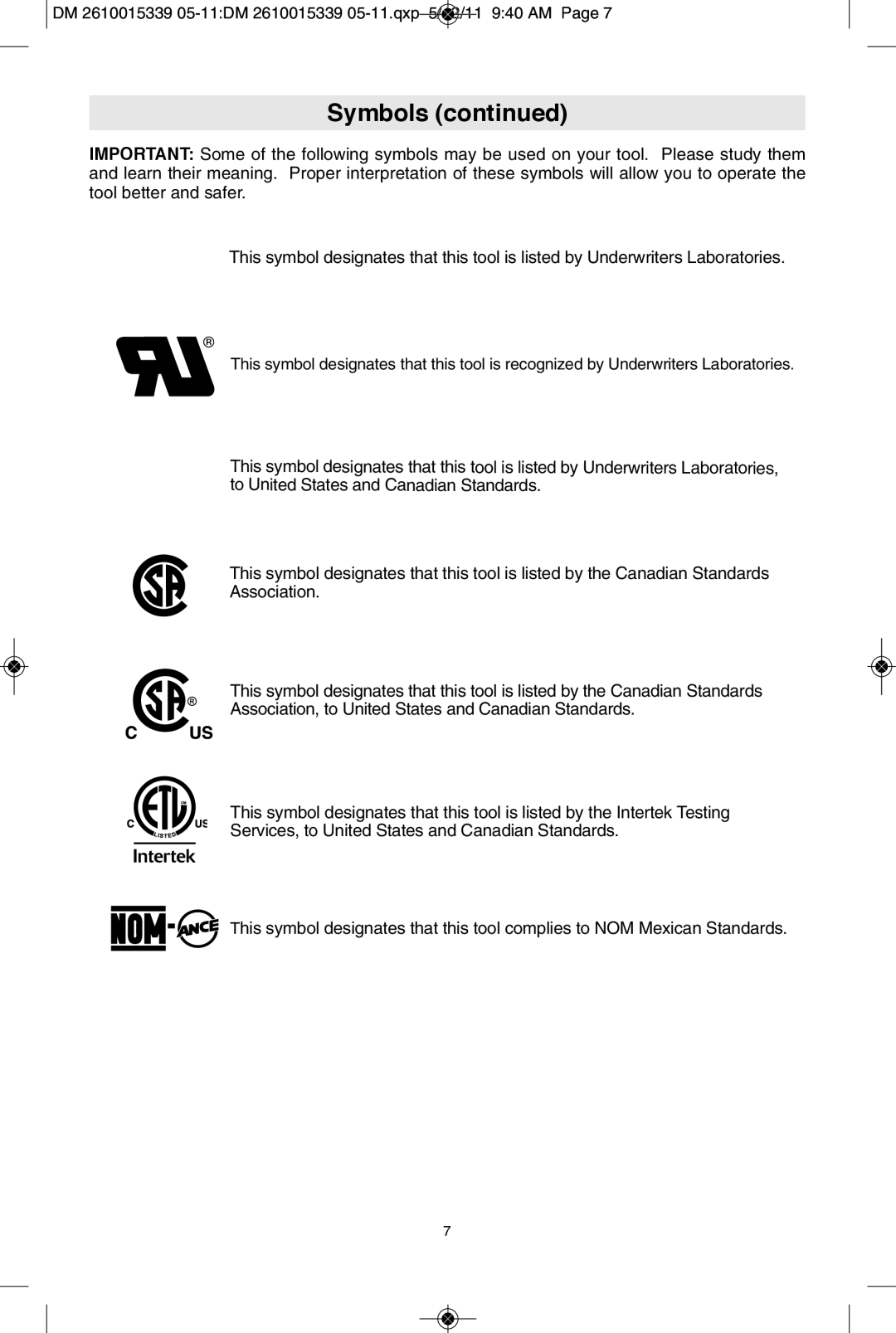 Dremel 3000, 100, 200 manual Symbols 