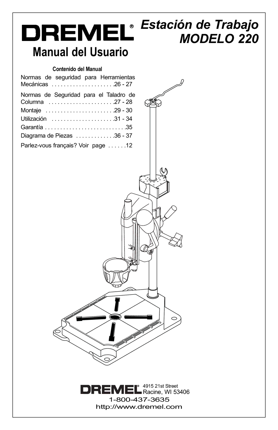 Dremel 220 owner manual Manual del Usuario, Contenido del Manual 