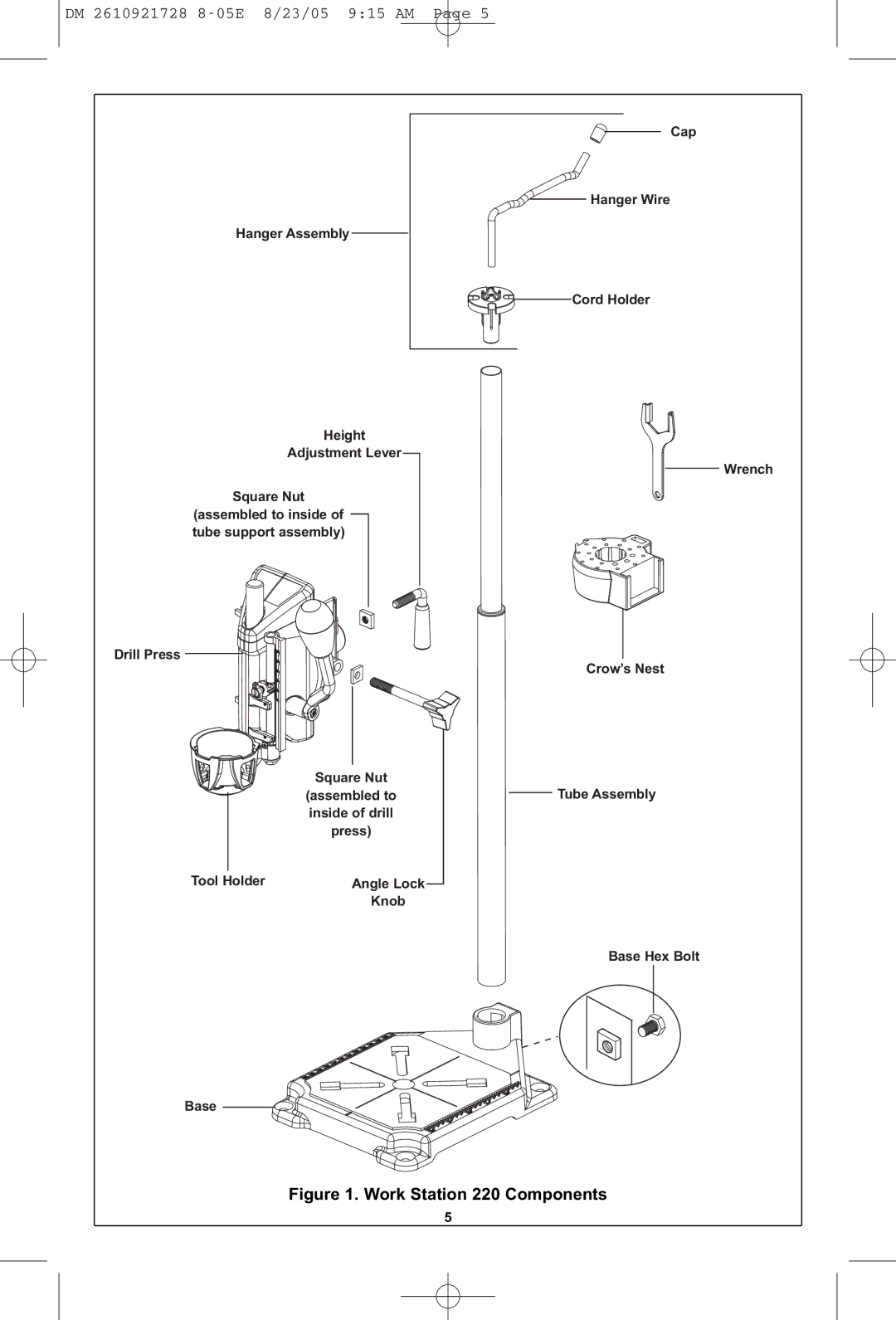 Dremel owner manual Work Station 220 Components 