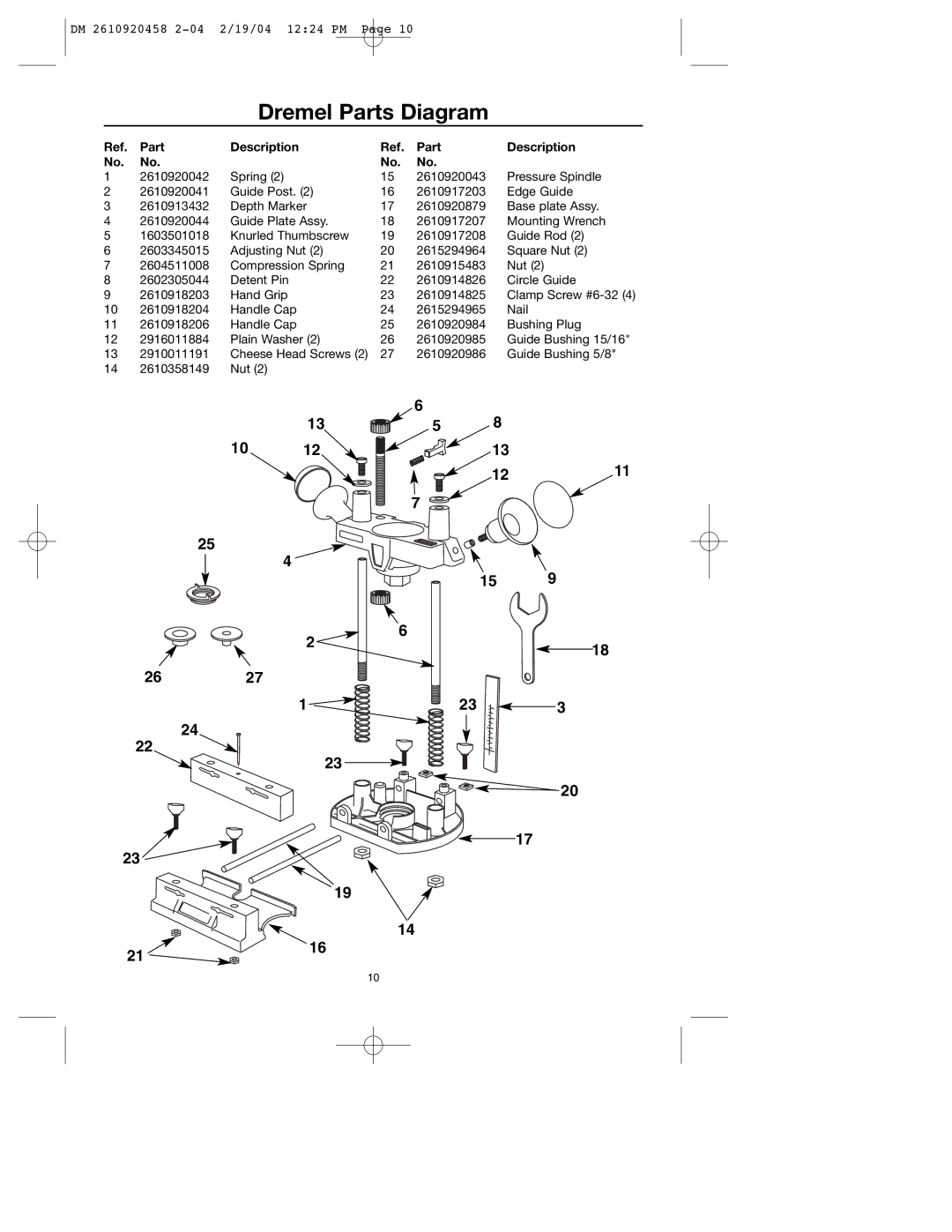 Dremel 335 warranty Dremel Parts Diagram, Part Description 