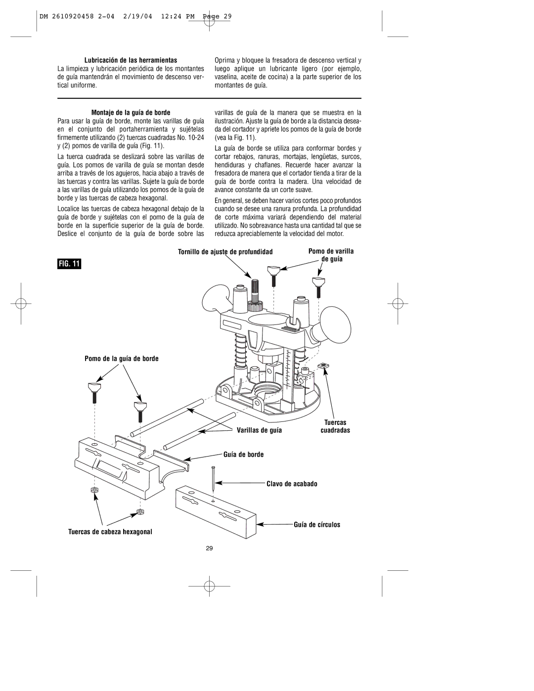 Dremel 335 Lubricación de las herramientas, Montaje de la guía de borde, Tornillo de ajuste de profundidad, De guía 