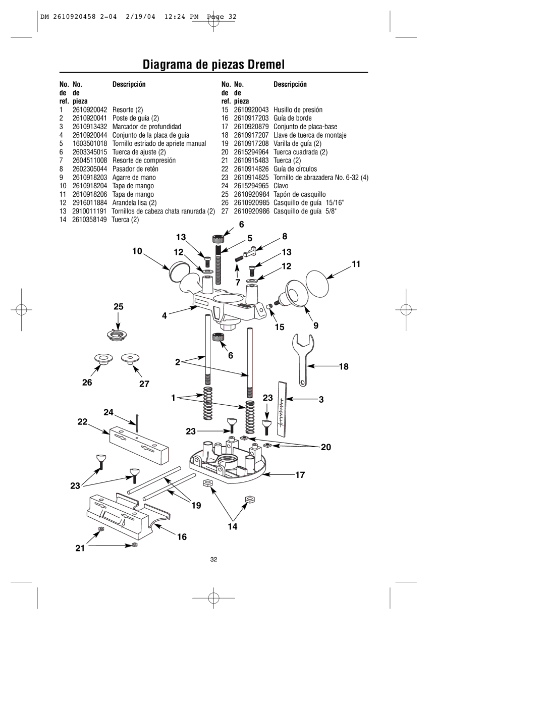 Dremel 335 warranty Diagrama de piezas Dremel, Descripción, Pieza 