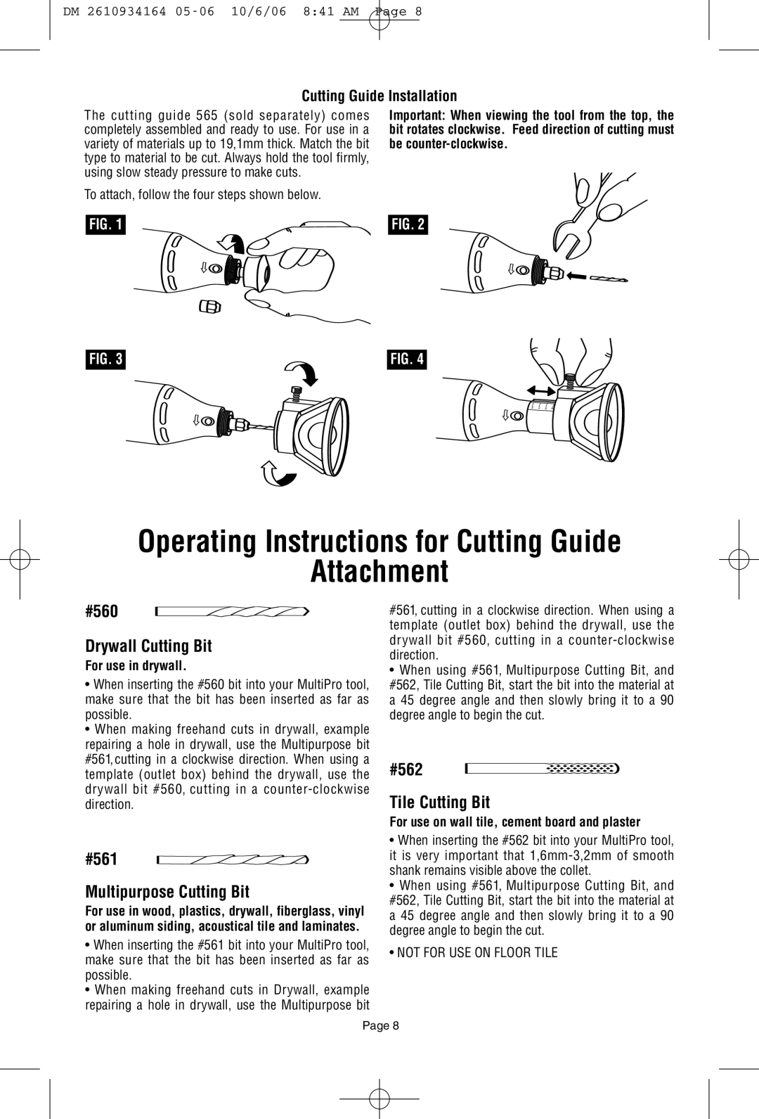 Dremel 398-49 Operating Instructions for Cutting Guide Attachment, Cutting Guide Installation, For use in drywall 