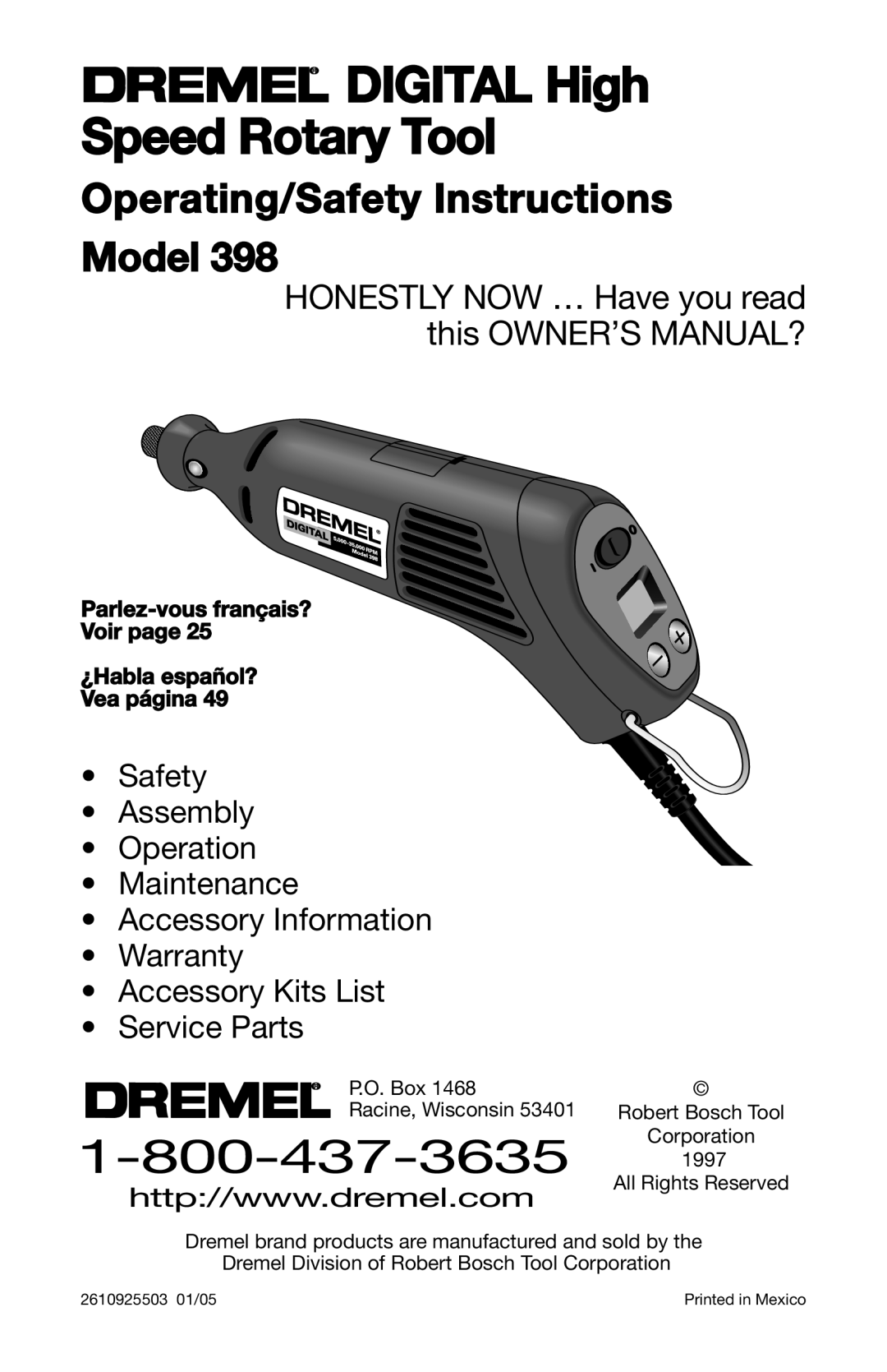 Dremel 398 owner manual Digital High Speed Rotary Tool 