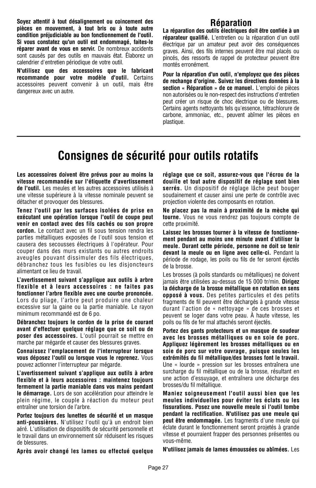 Dremel 398 owner manual Consignes de sécurité pour outils rotatifs, Pouvez actionner linterrupteur par mégarde 