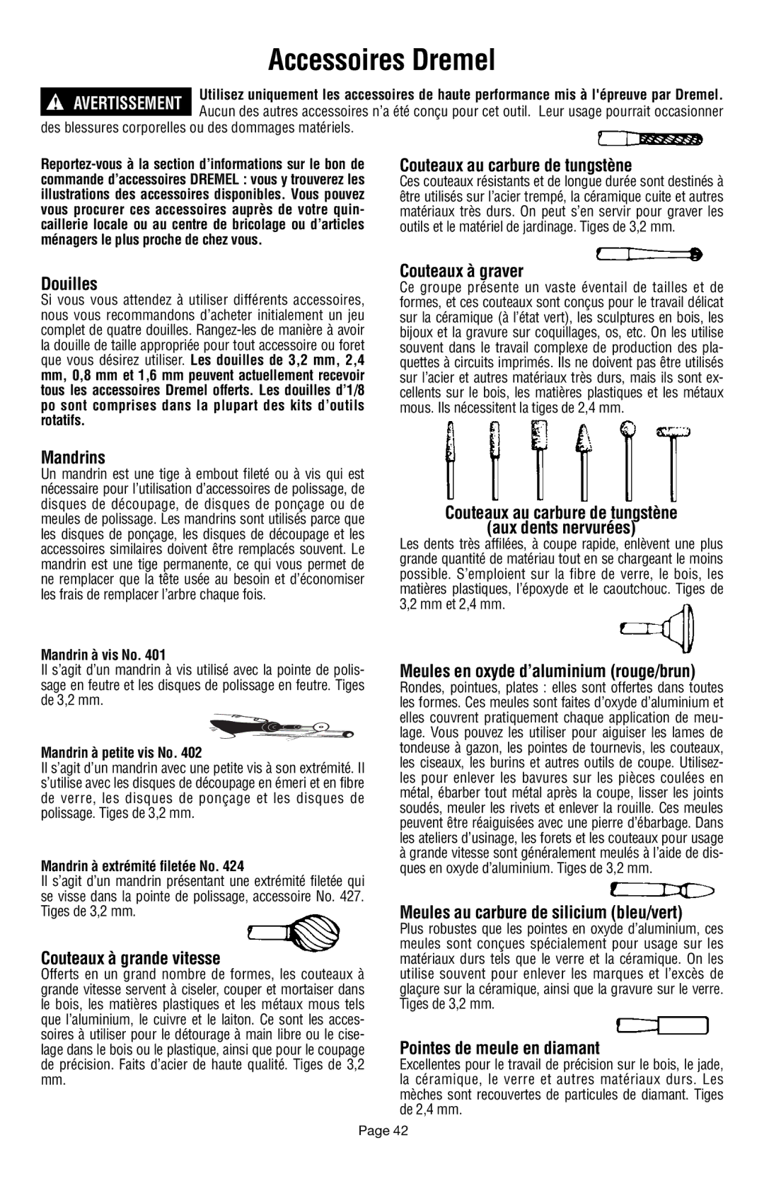 Dremel 398 owner manual Accessoires Dremel 