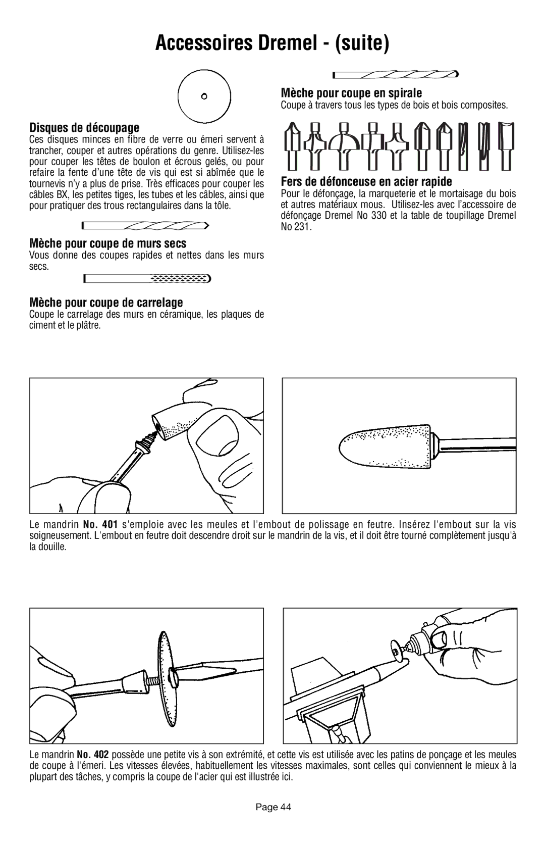 Dremel 398 owner manual Accessoires Dremel suite 