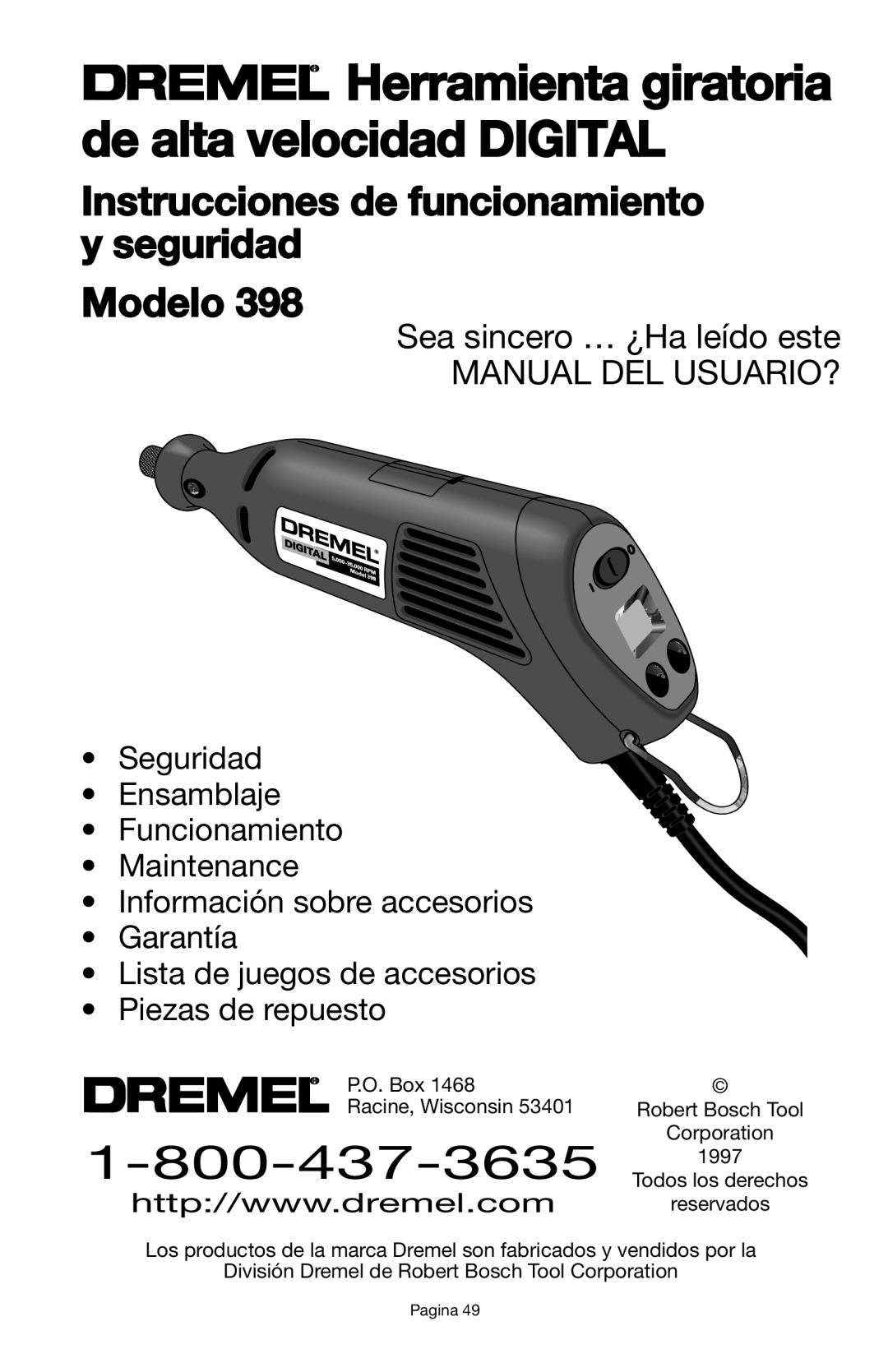 Dremel 398 owner manual Herramienta giratoria de alta velocidad Digital 