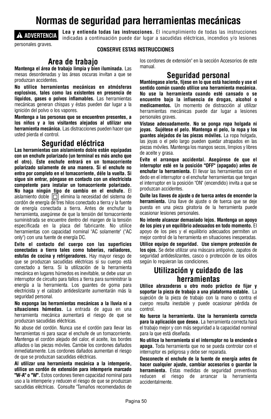 Dremel 398 owner manual Normas de seguridad para herramientas mecánicas, Personales graves 