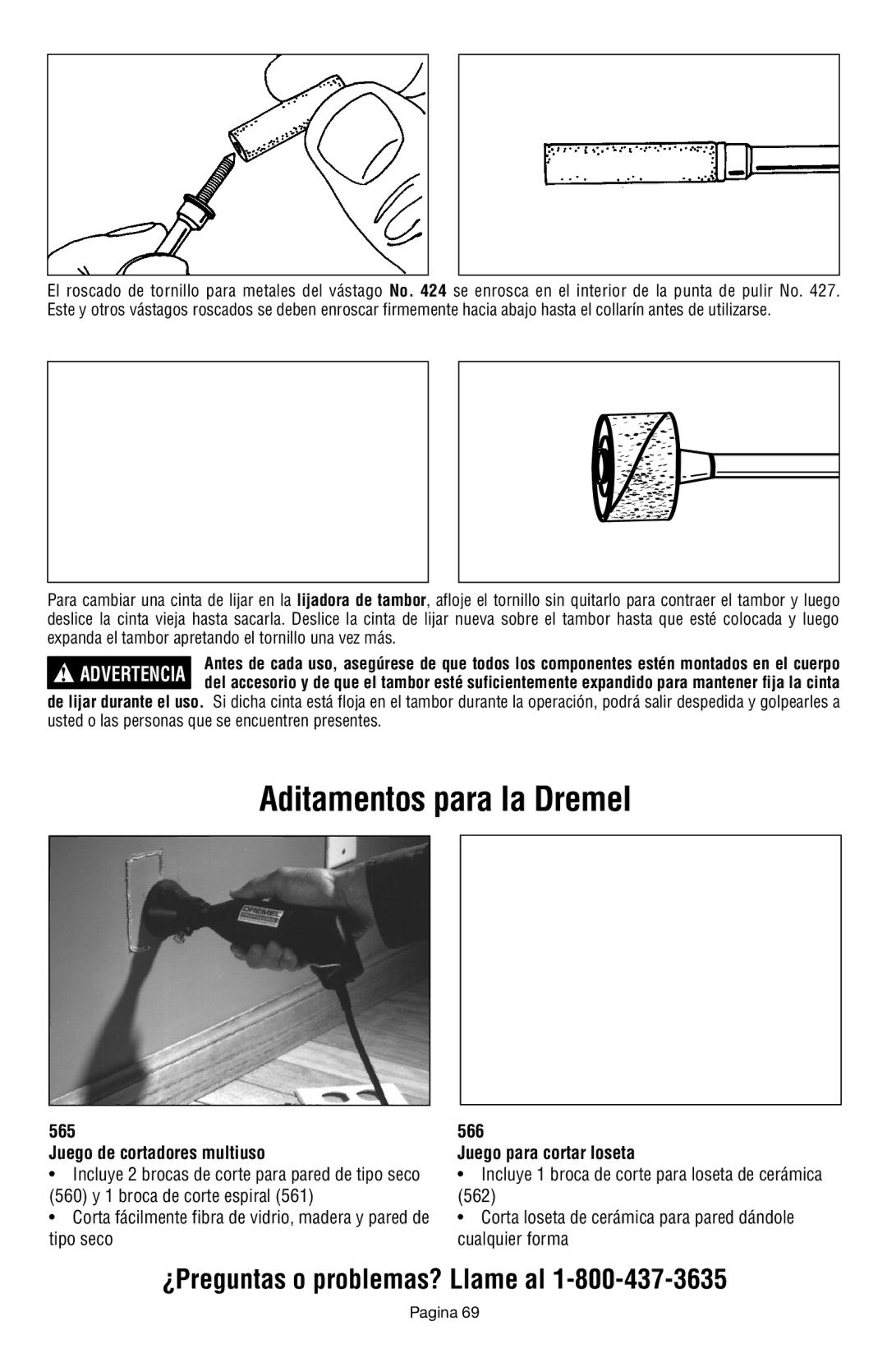 Dremel 398 owner manual Aditamentos para la Dremel, Juego de cortadores multiuso, Juego para cortar loseta 