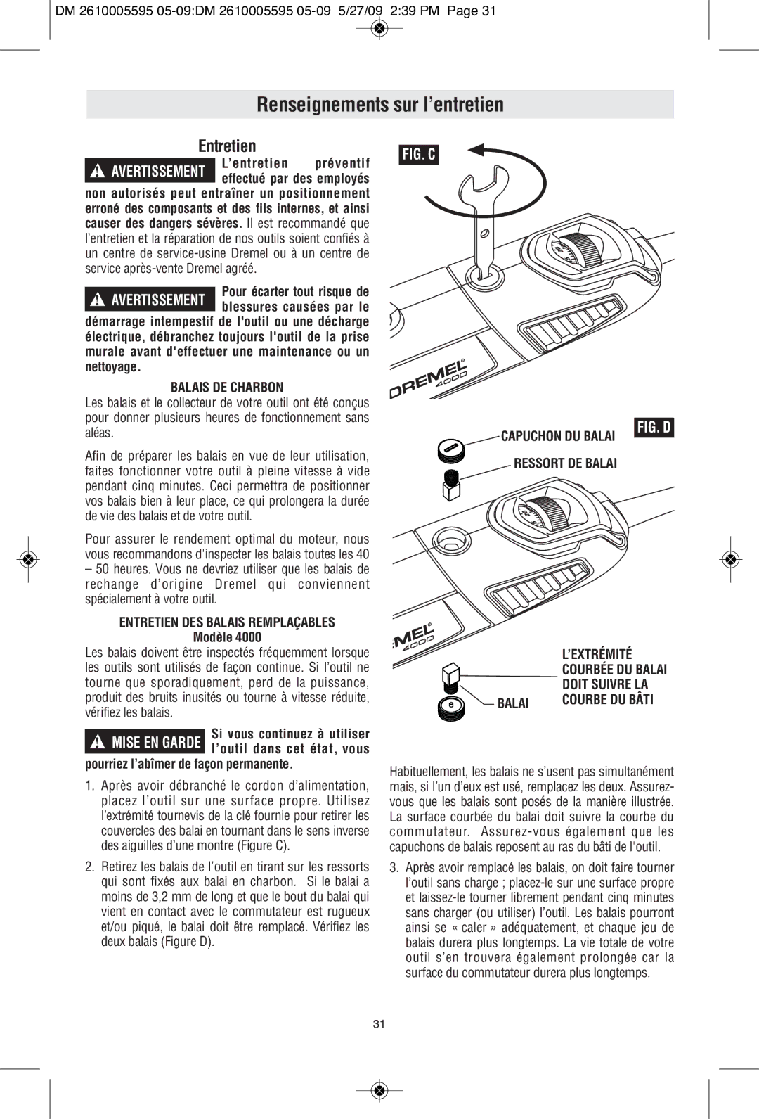 Dremel 4000 manual Renseignements sur l’entretien 