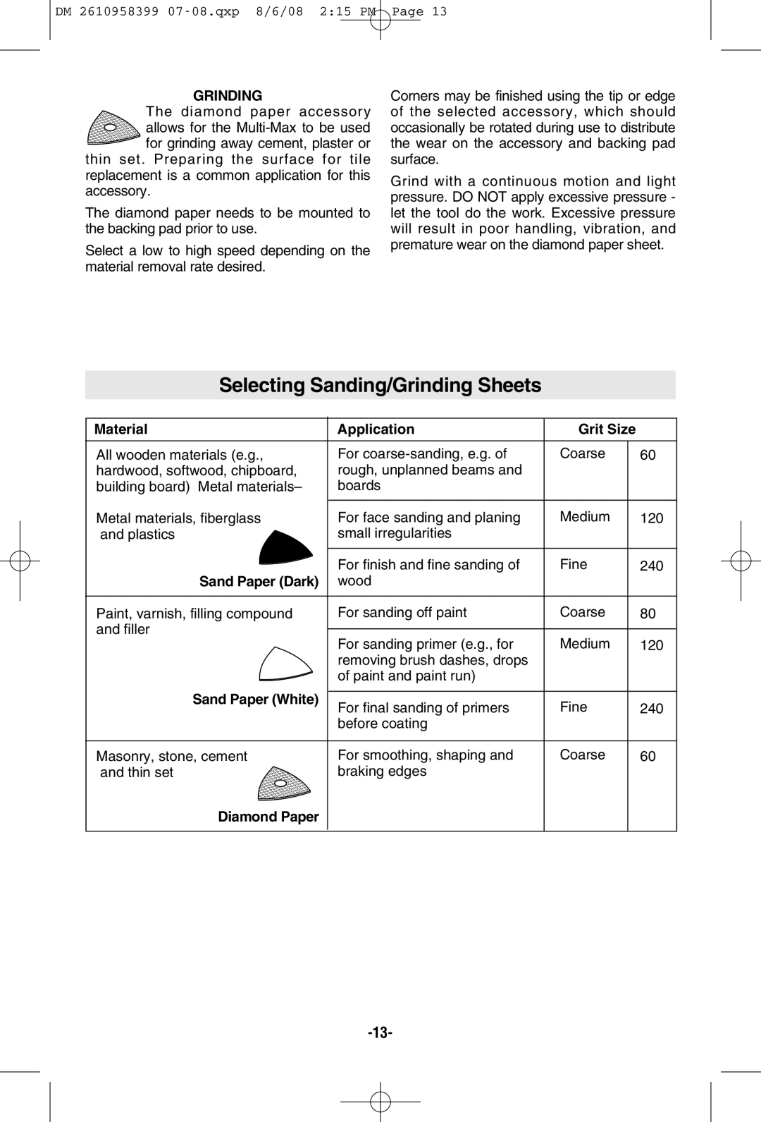 Dremel 6300 manual Selecting Sanding/Grinding Sheets 