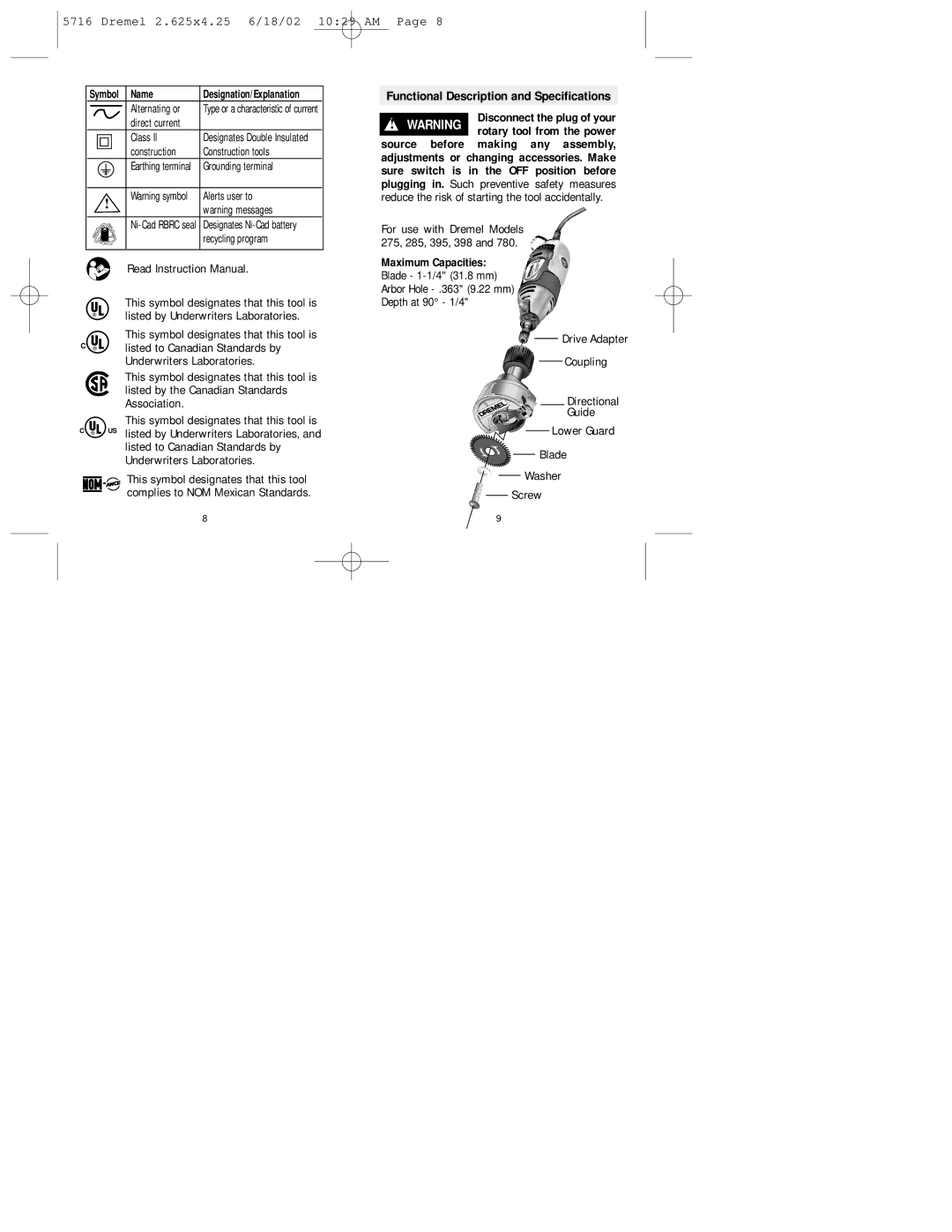 Dremel 670 manual Functional Description and Specifications 