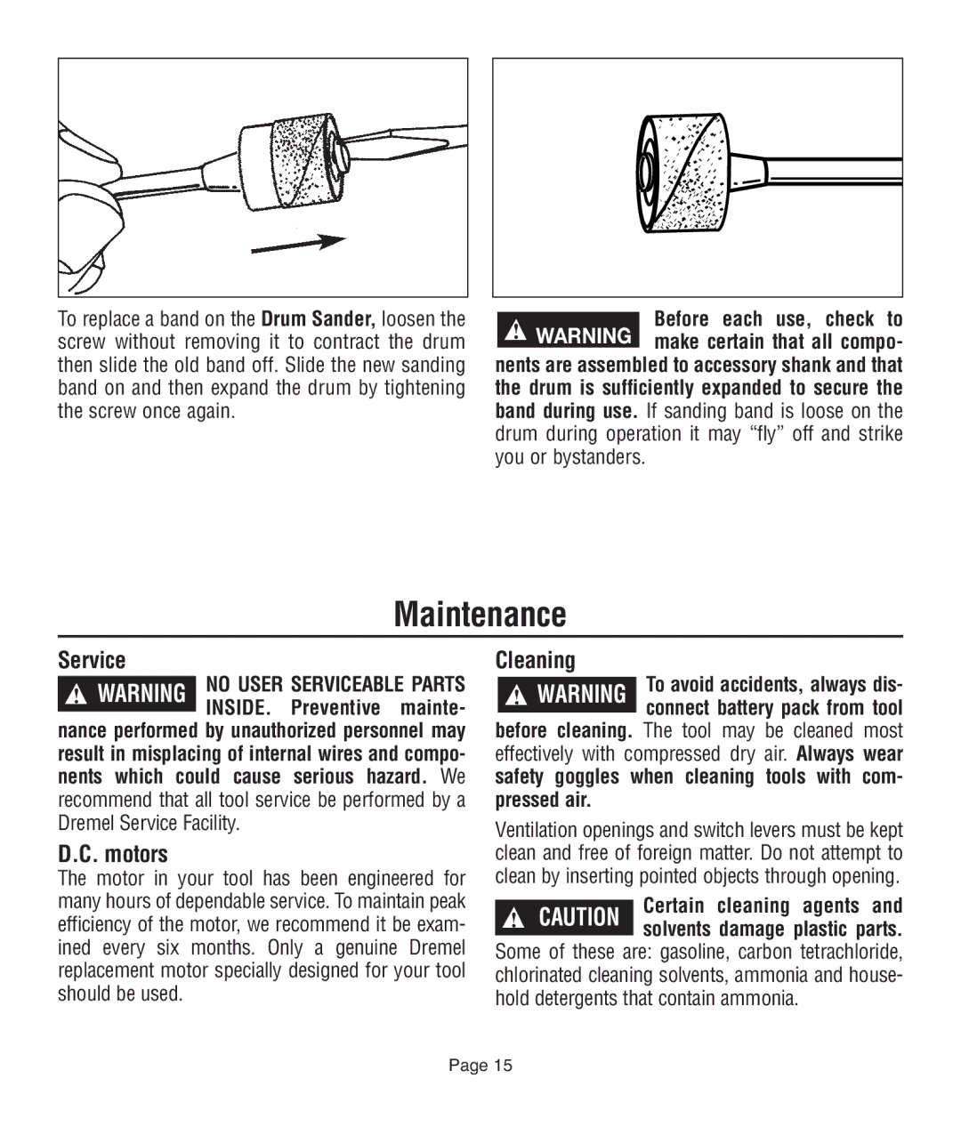 Dremel 761 owner manual Maintenance, Motors, Cleaning 