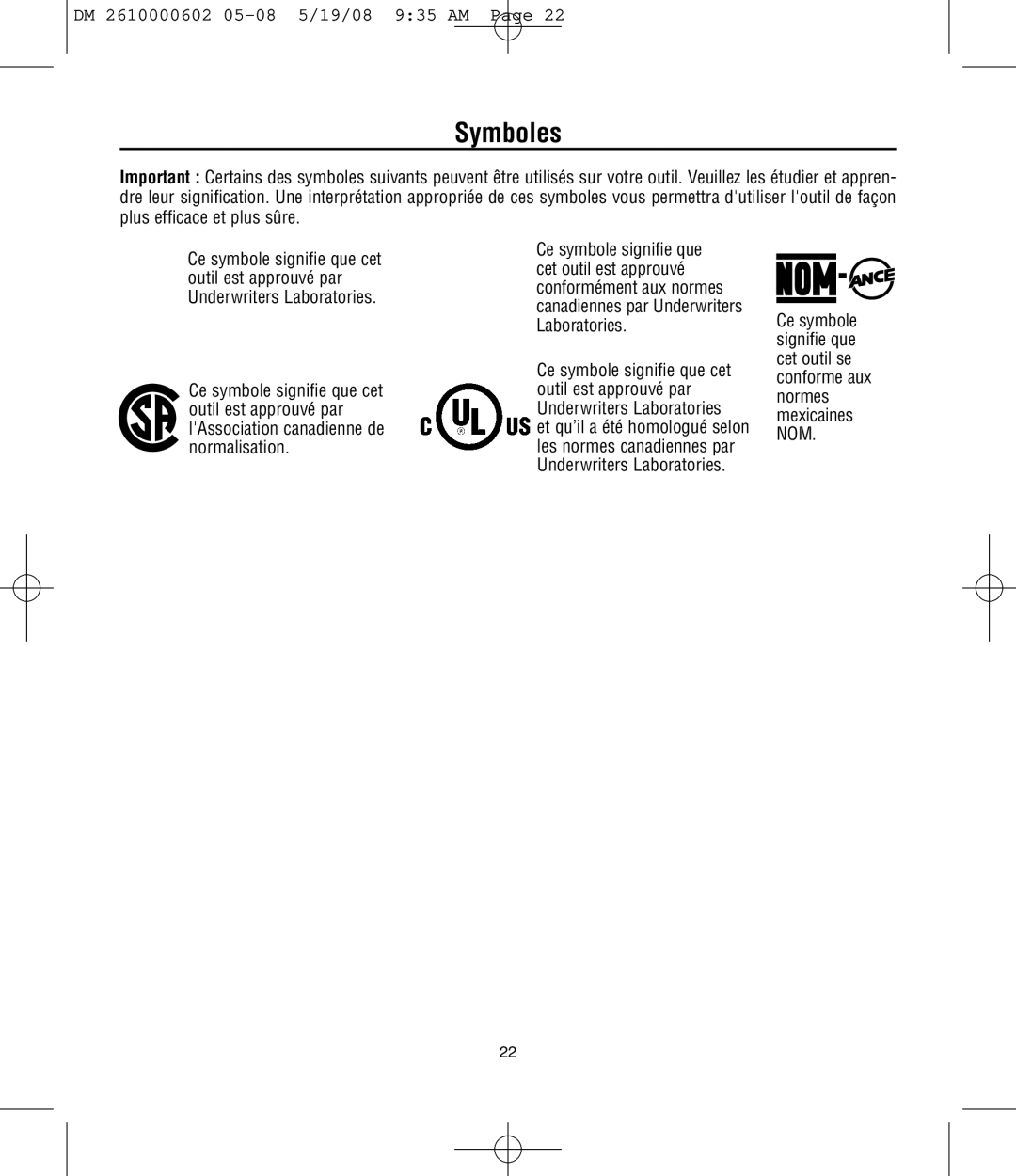 Dremel 761 manual Symboles 