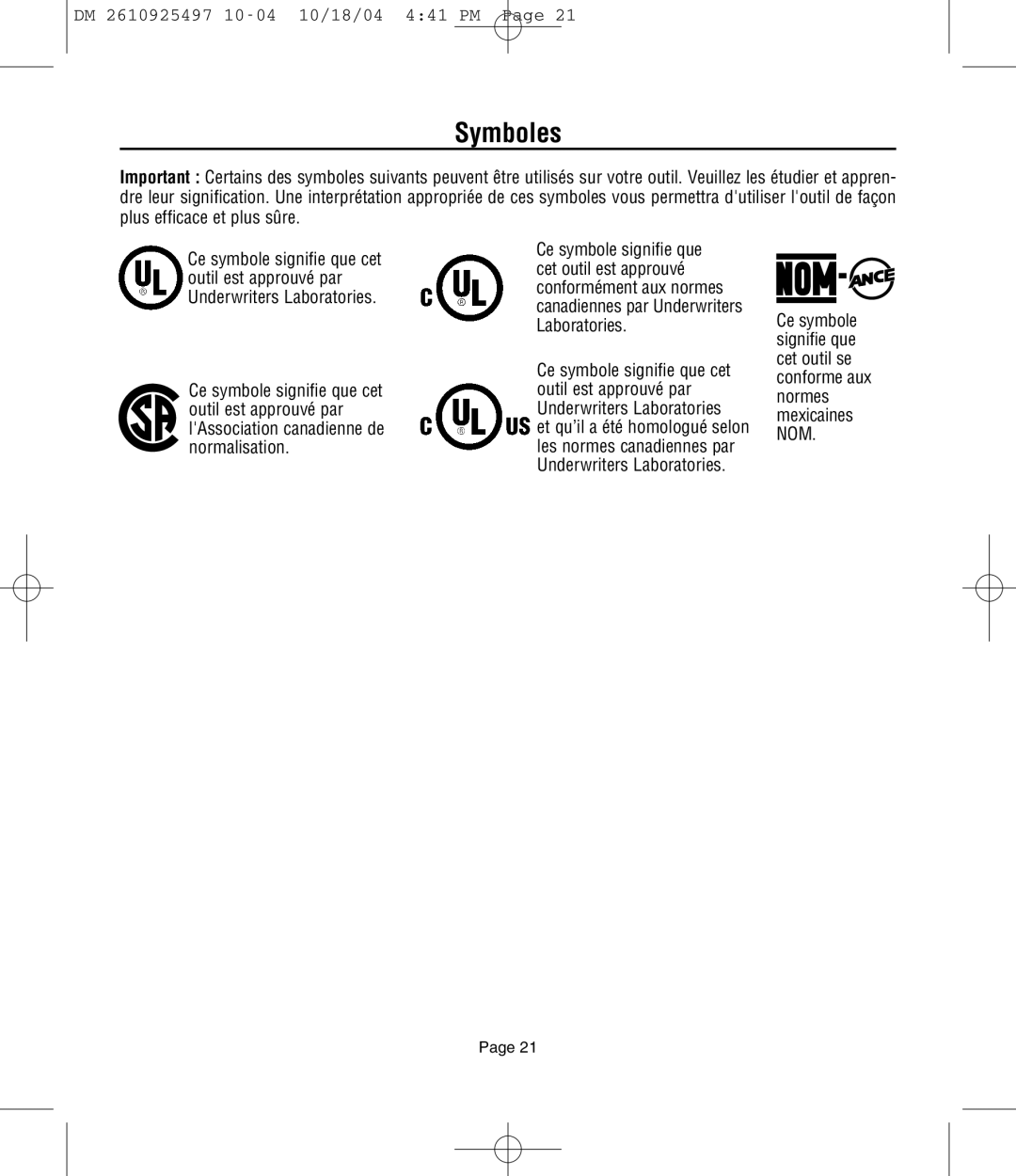 Dremel 764 owner manual Symboles 