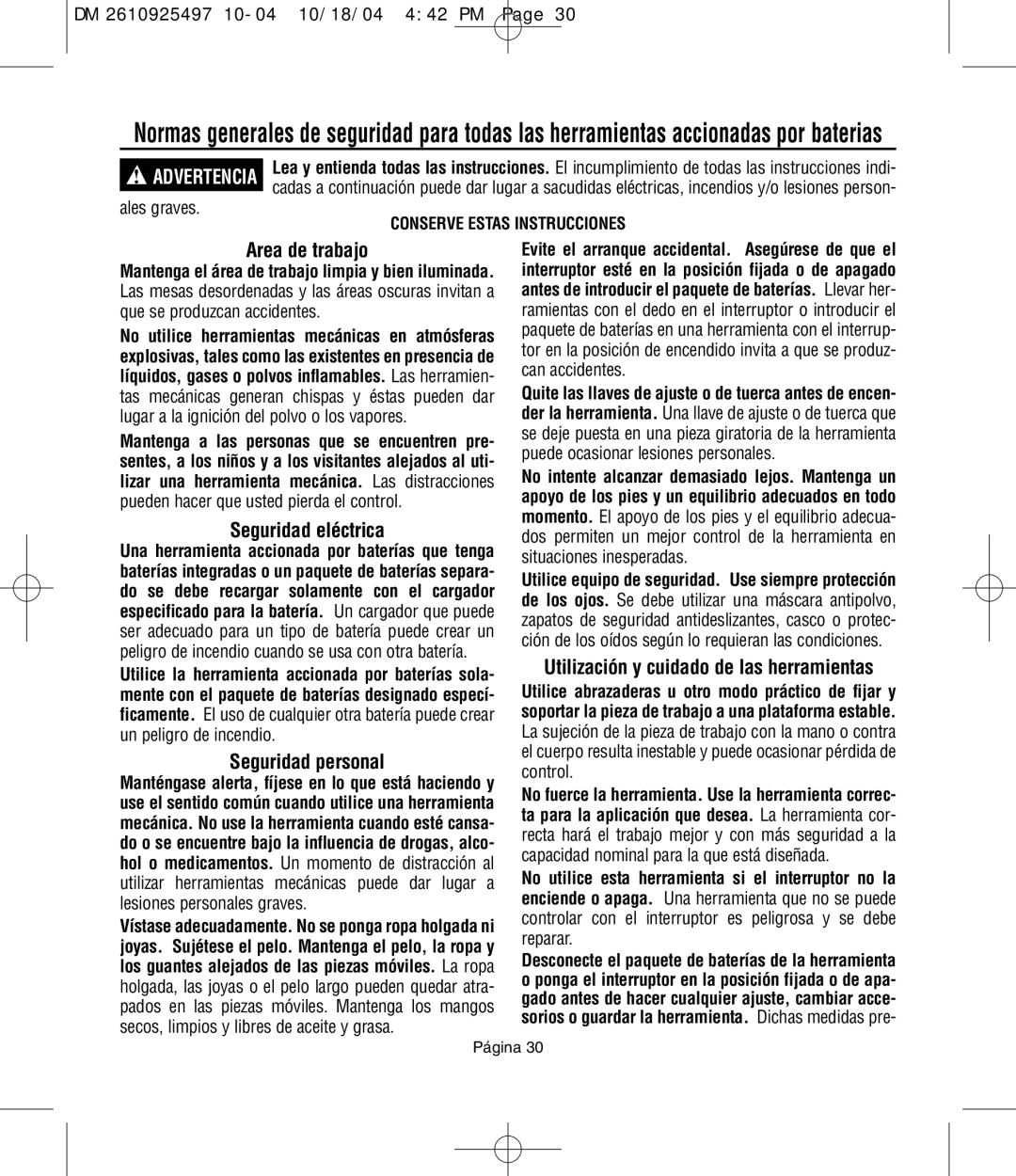 Dremel 764 owner manual Area de trabajo, Seguridad eléctrica, Seguridad personal, Utilización y cuidado de las herramientas 