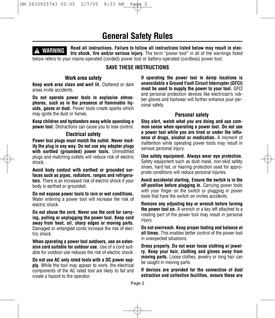 Dremel 750, 770, 754 owner manual General Safety Rules, Work area safety, Electrical safety, Personal safety 