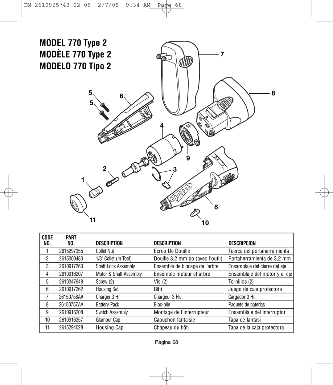 Dremel 750, 754 owner manual Model 770 Type Modèle 770 Type Modelo 770 Tipo 