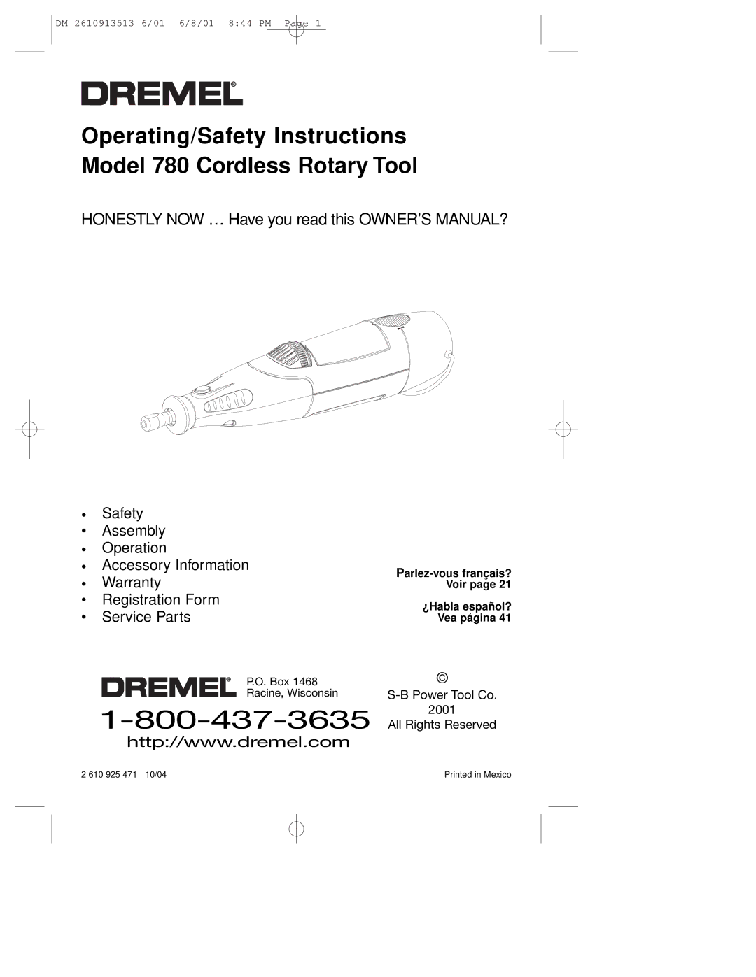 Dremel 780 owner manual Voir, ¿Habla español?, Vea página, Parlez-vous français? 